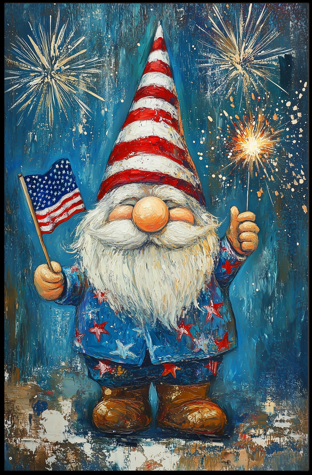 patriotic gnome holding a sparkler Poster
