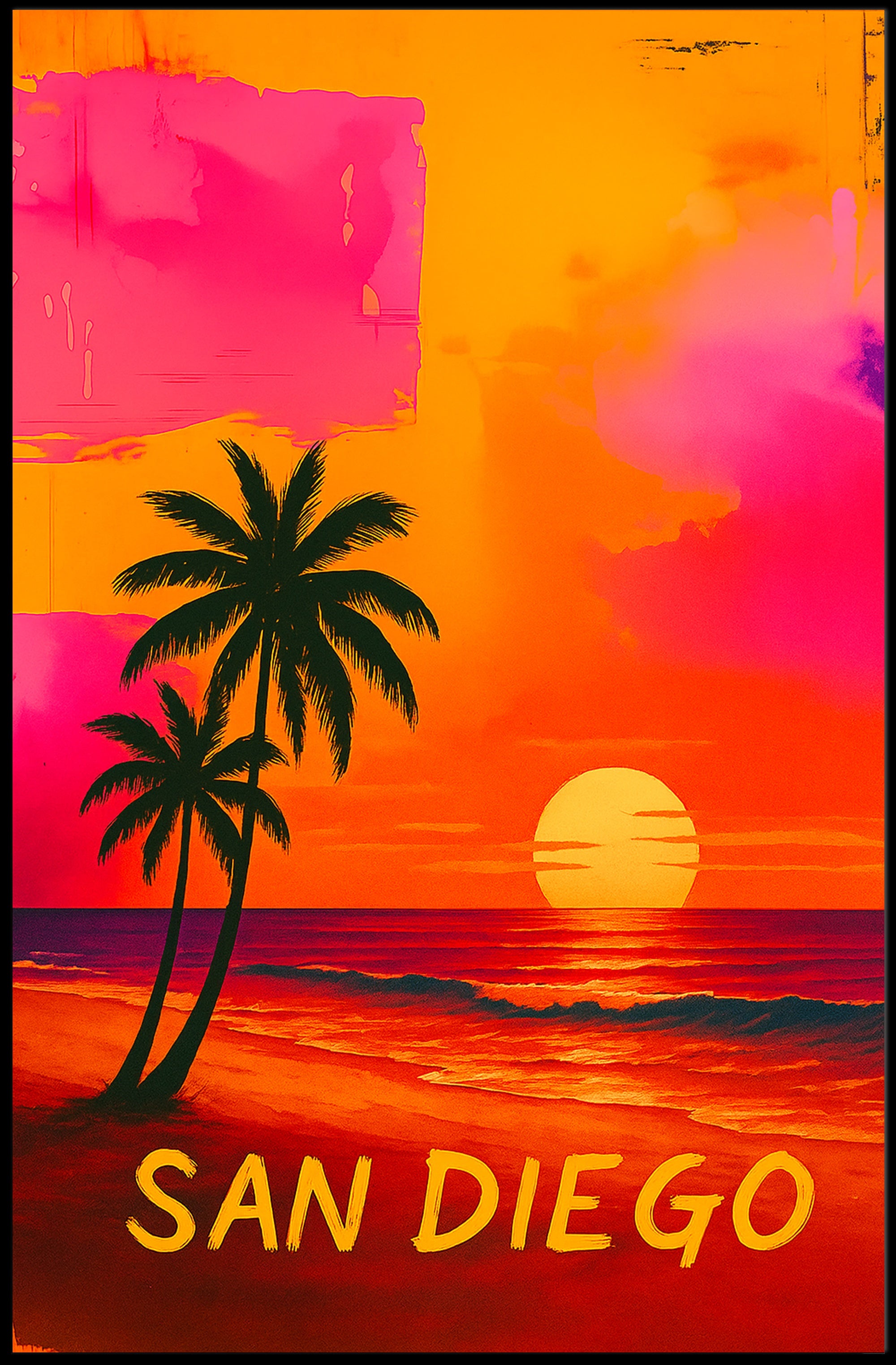 San Diego Retro Sunset Beach Travel Poster