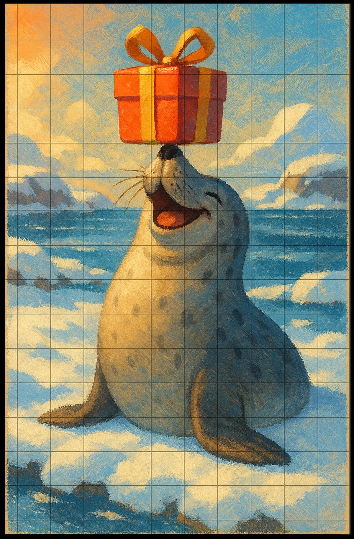Joyful Seal With A Gift Poster