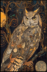 Intricate Owl Fantasy Surrealism Art Print Fantasy or Mythology Poster