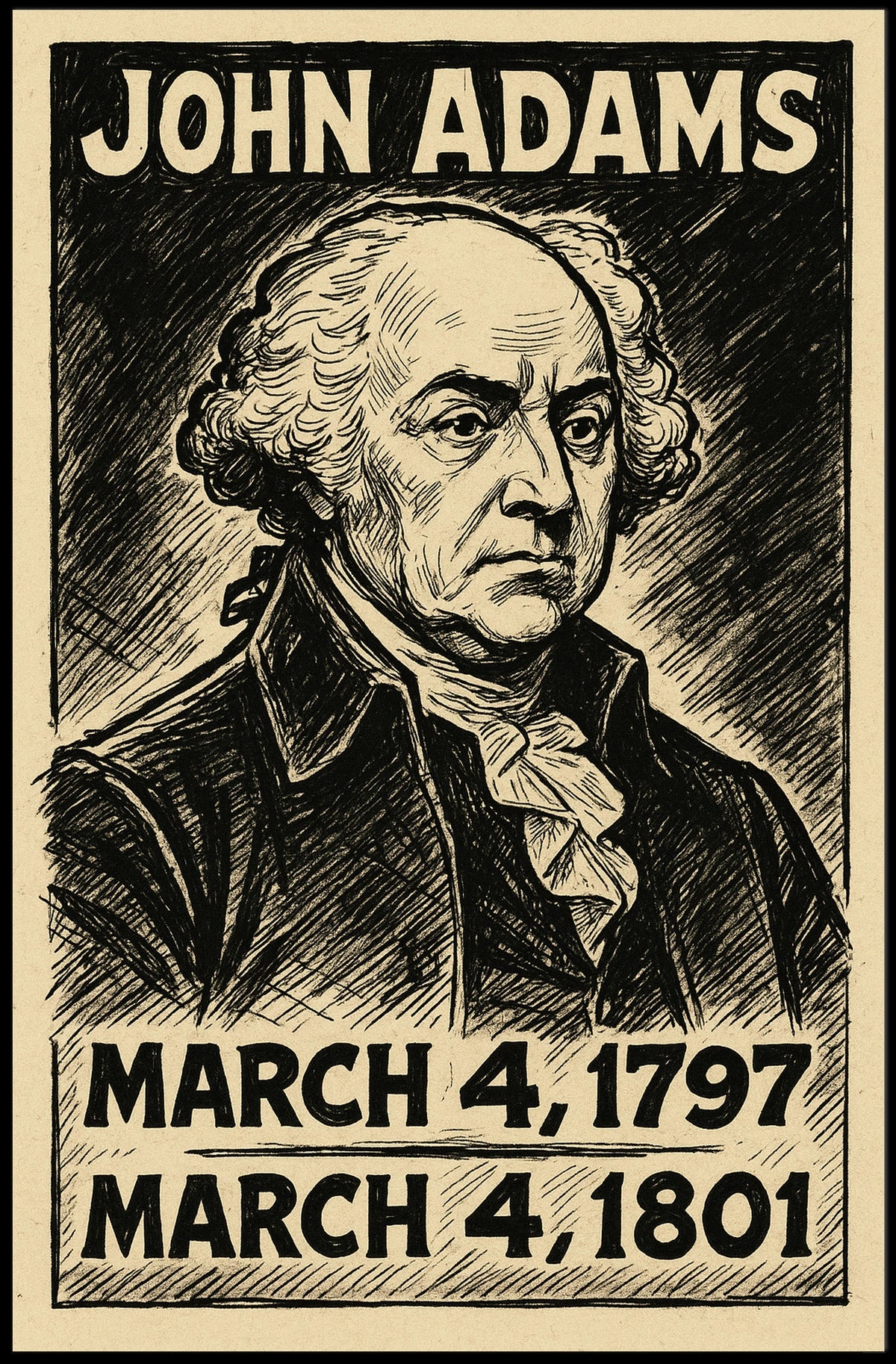 John Adams 2nd President of the United States B & W Comic Sketch Poster