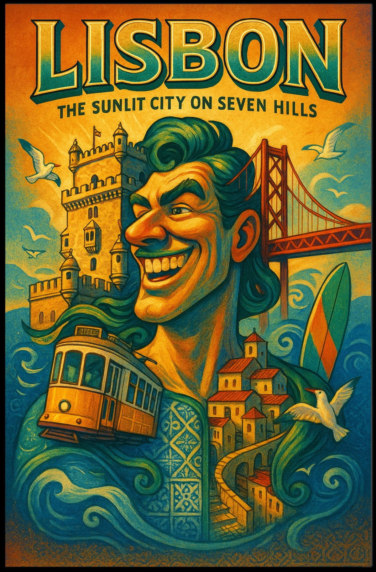 Lisbon The Sunlit City on Seven Hills Poster