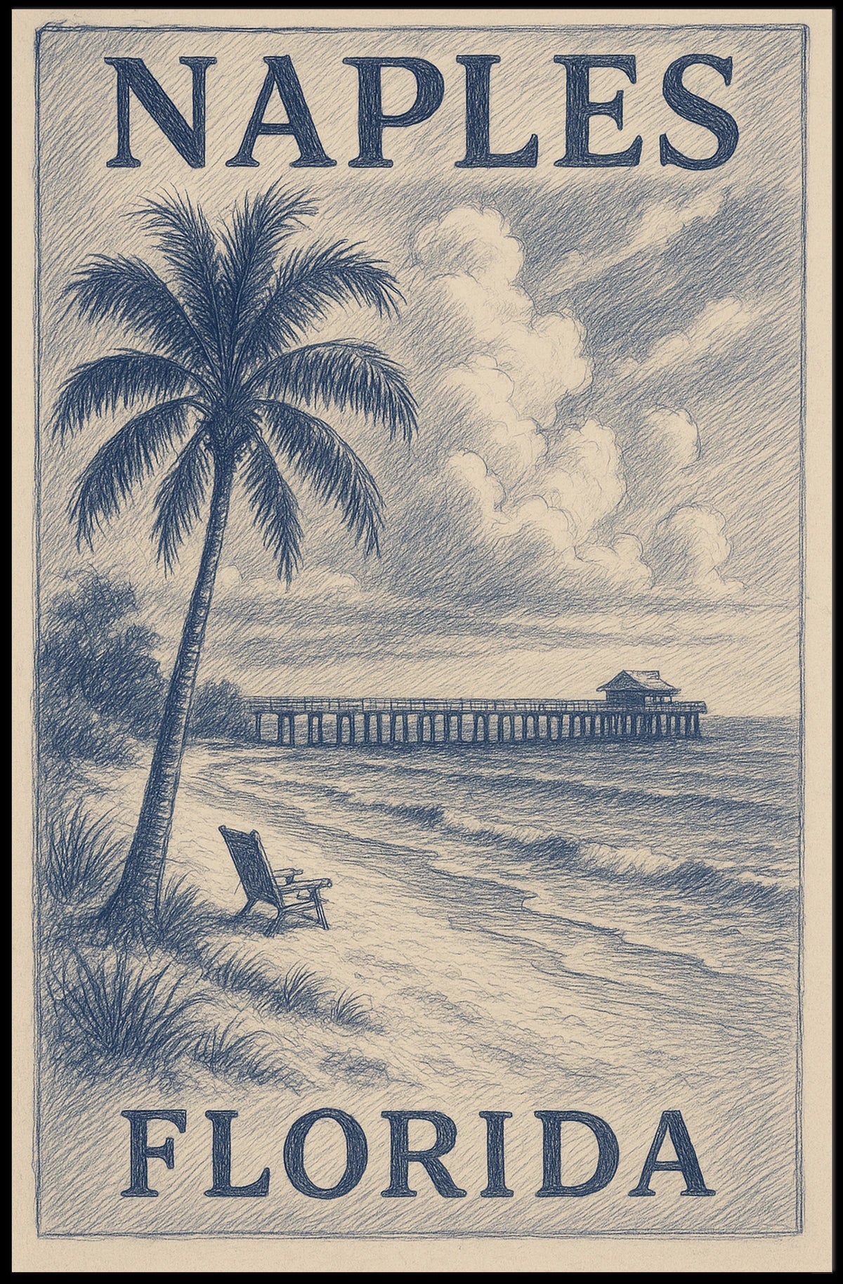 Naples Florida Poster Wall Art 18x24 Gulf Coast Beach Town