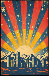 City Skyline Retro Poster: Hopeful Urban Sunrise