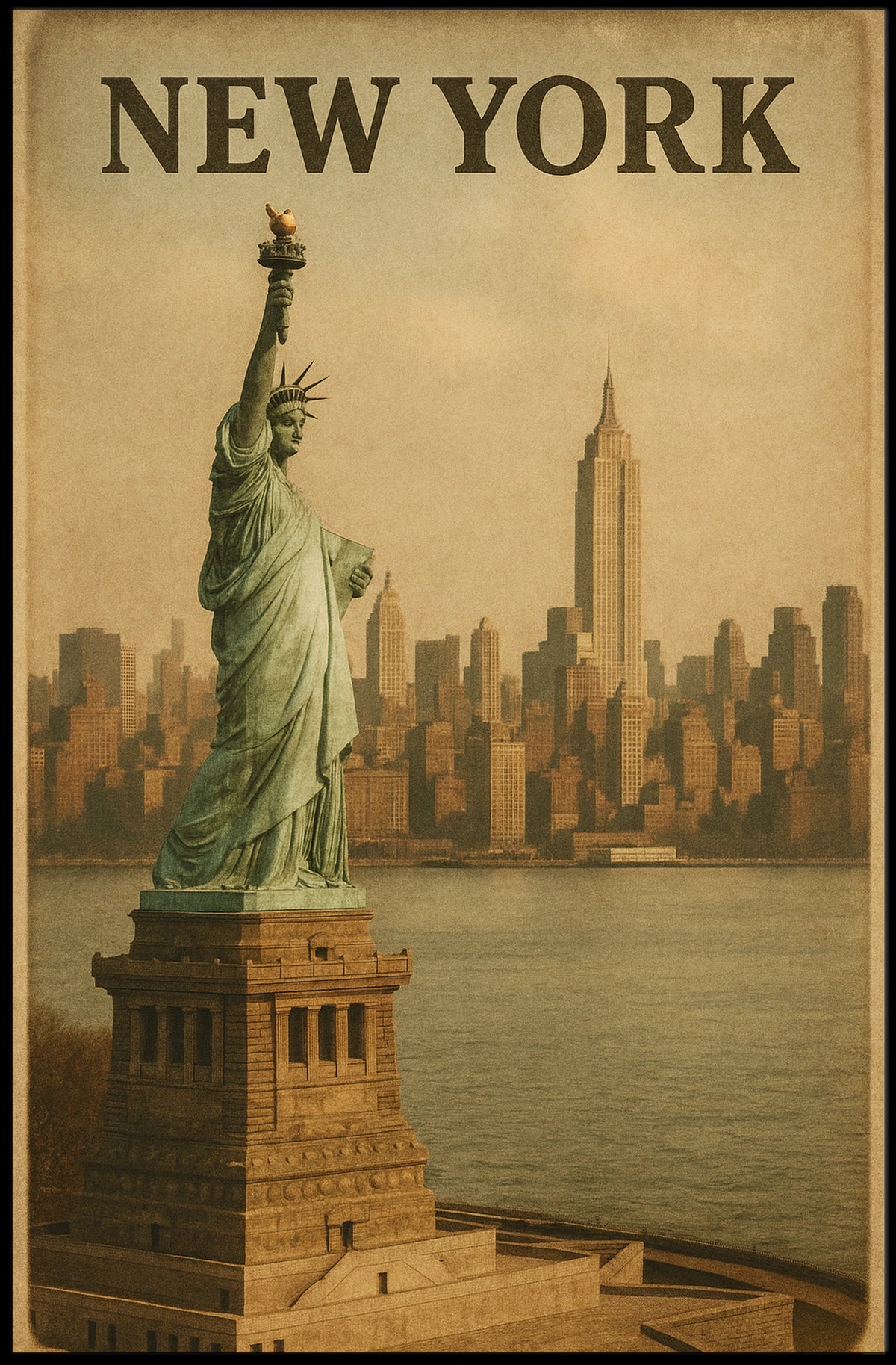 New York Skyline And The Statue Of Poster