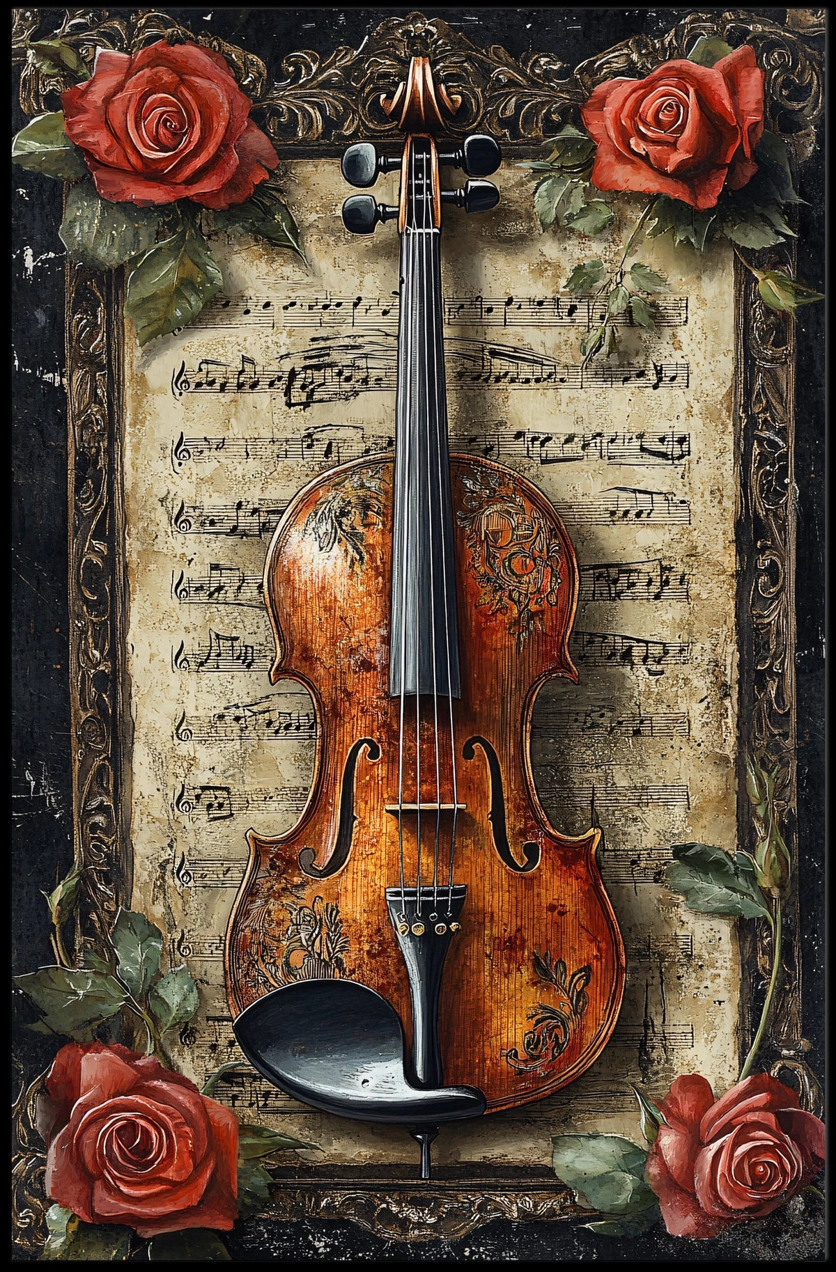 Artistic Violin Music Aged Sheet Background Poster
