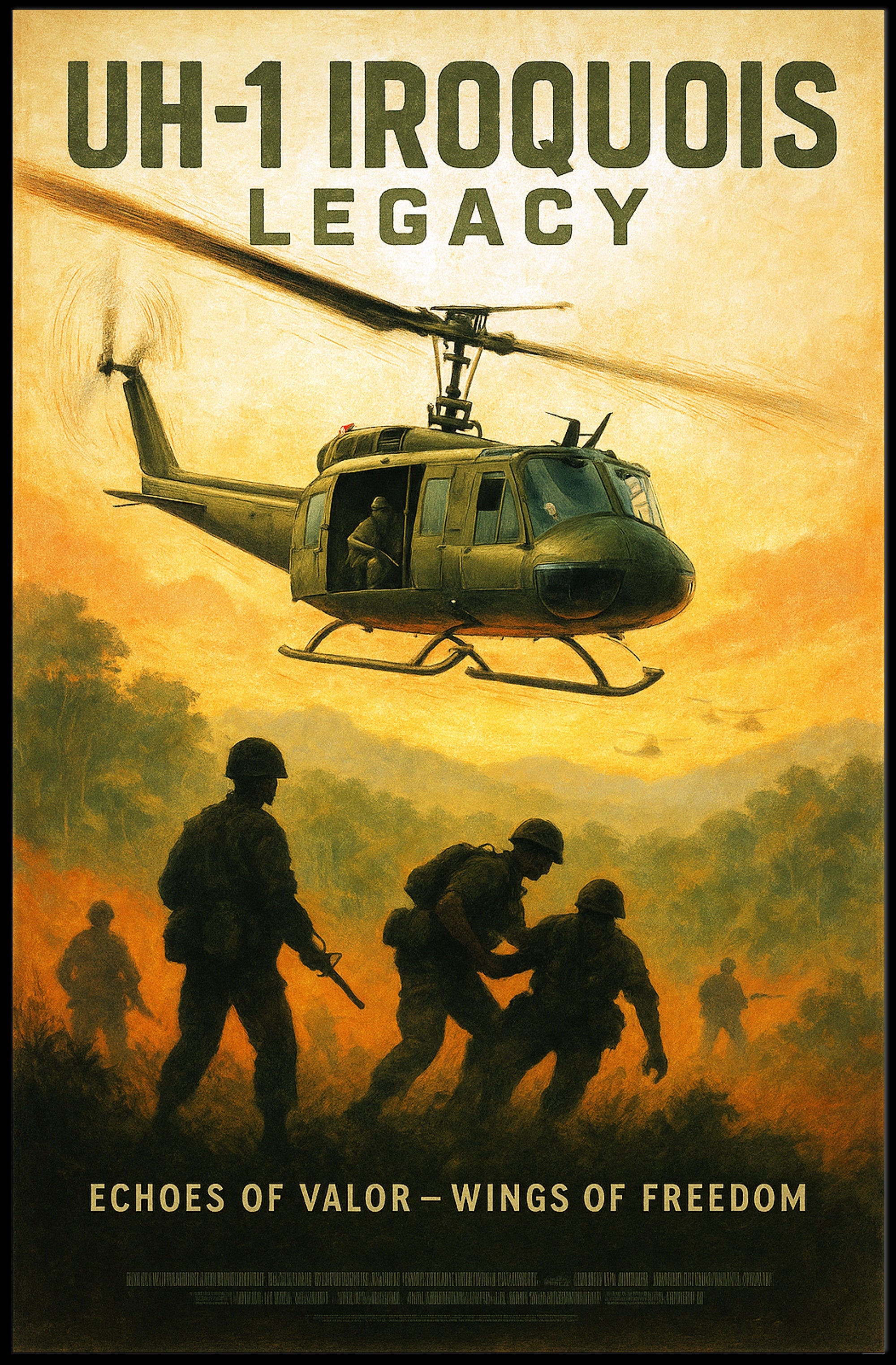 Huey Helicopter Vietnam War Historical Poster