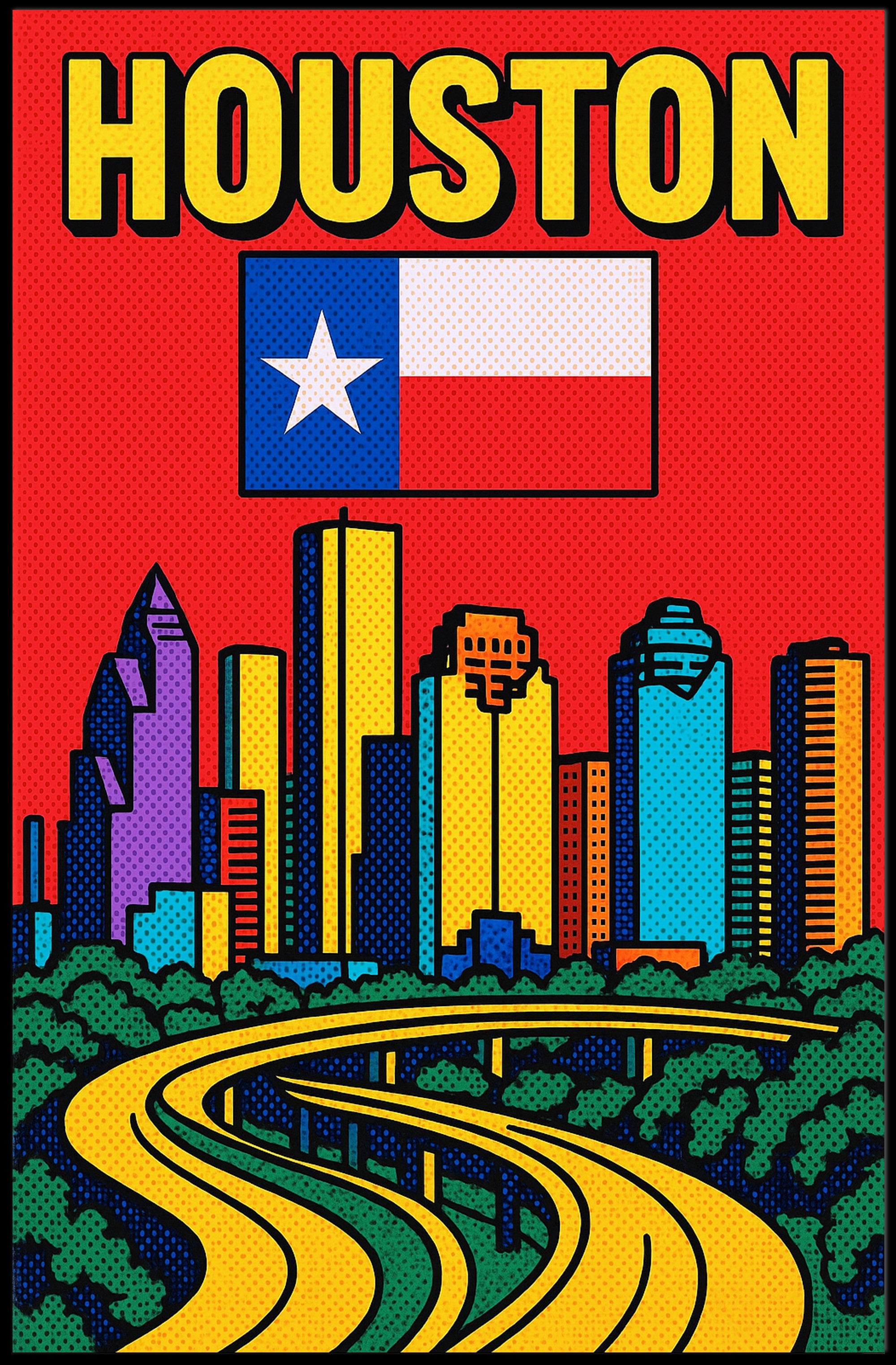 Houston Skyline Pop Art Poster PosterGoat