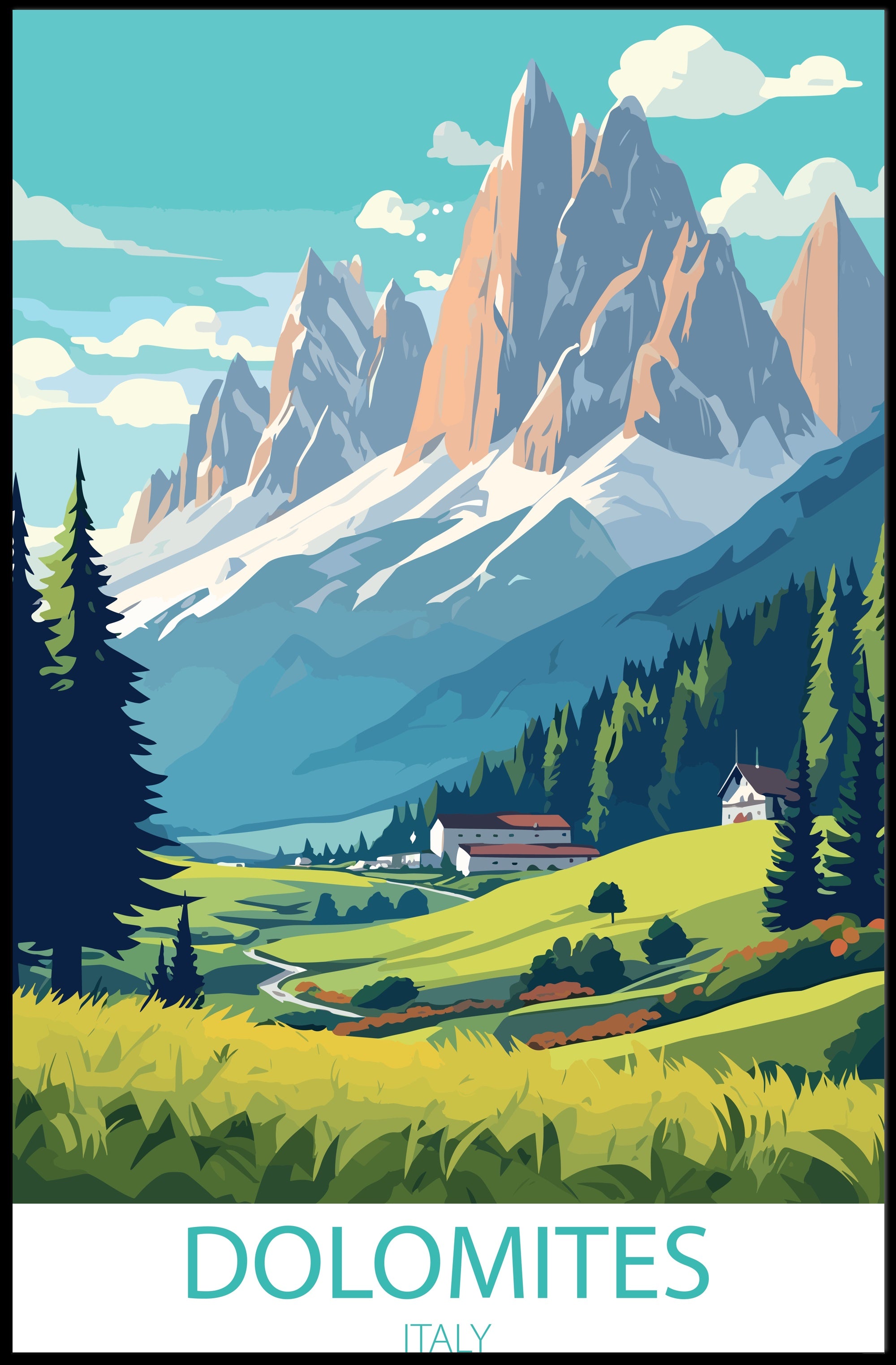 Dolomite Peaks Italy: Vintage Travel Art Poster
