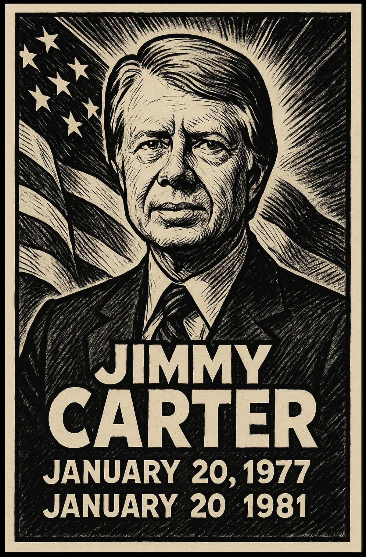 Jimmy Carter 39th President of the United States B & W Comic Sketch Poster