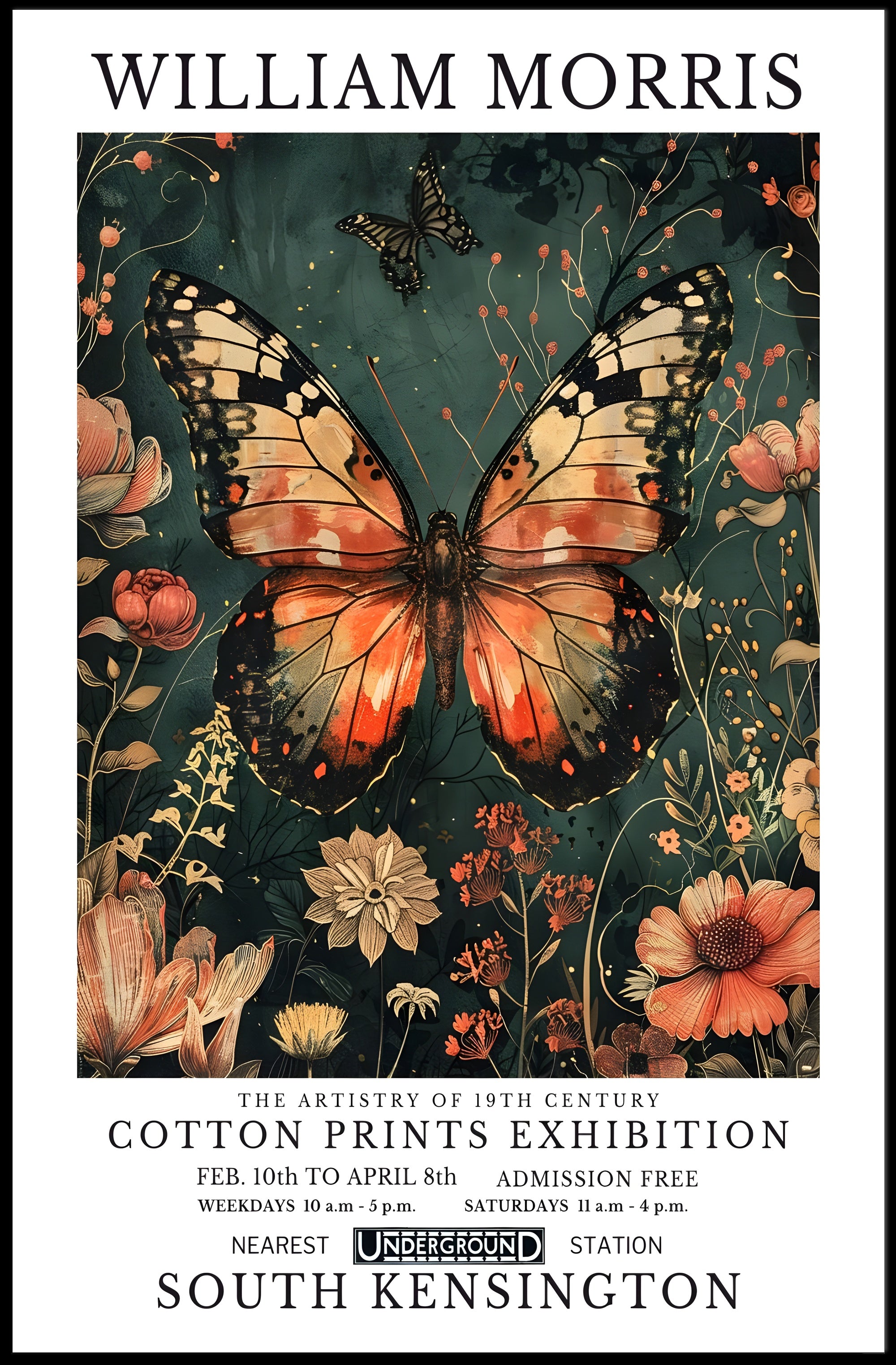 William Morris Floral Butterfly Exhibition Cultural or Heritage Poster