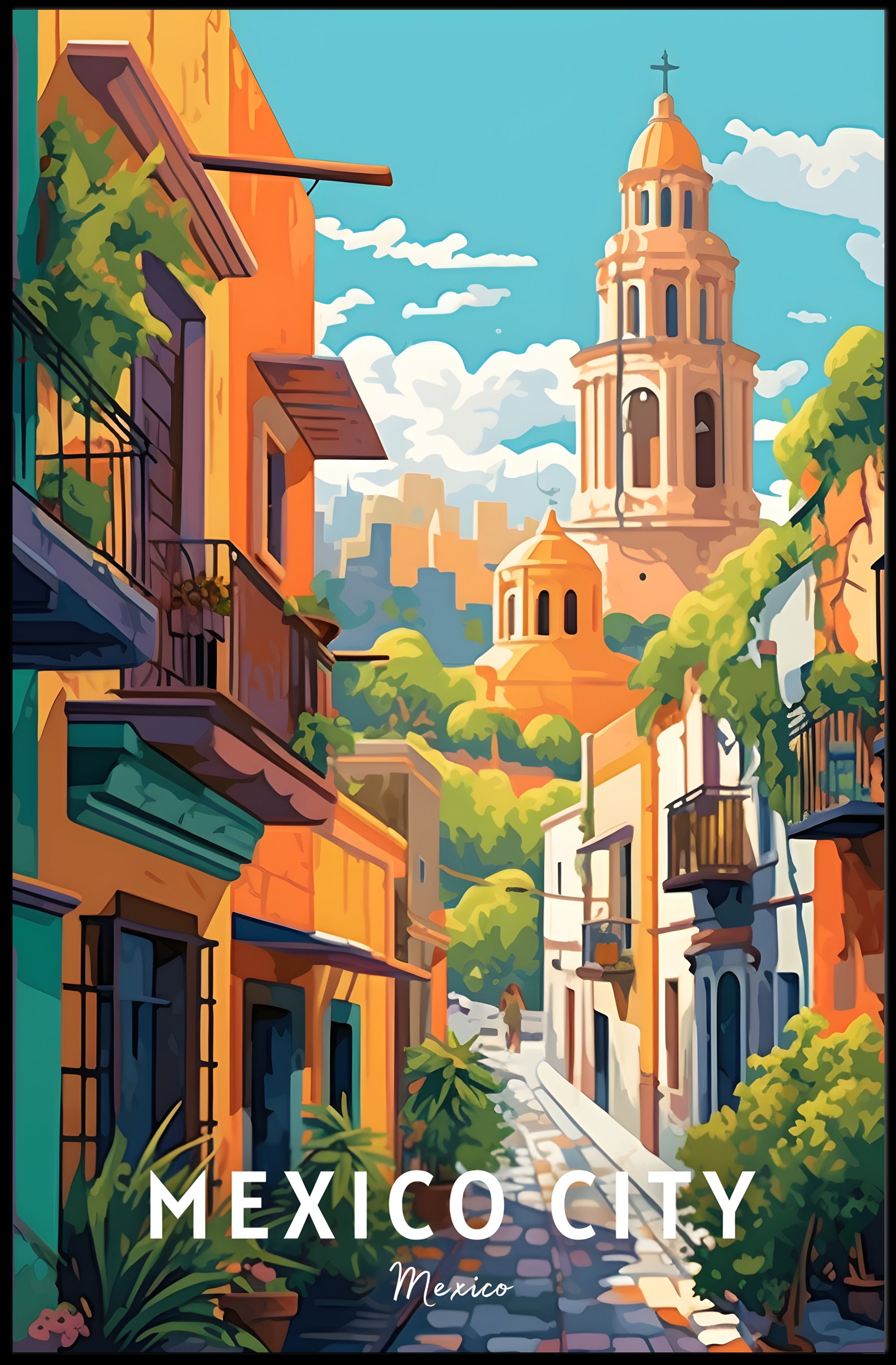 Mexico City Vibrant Street Scene Travel Poster