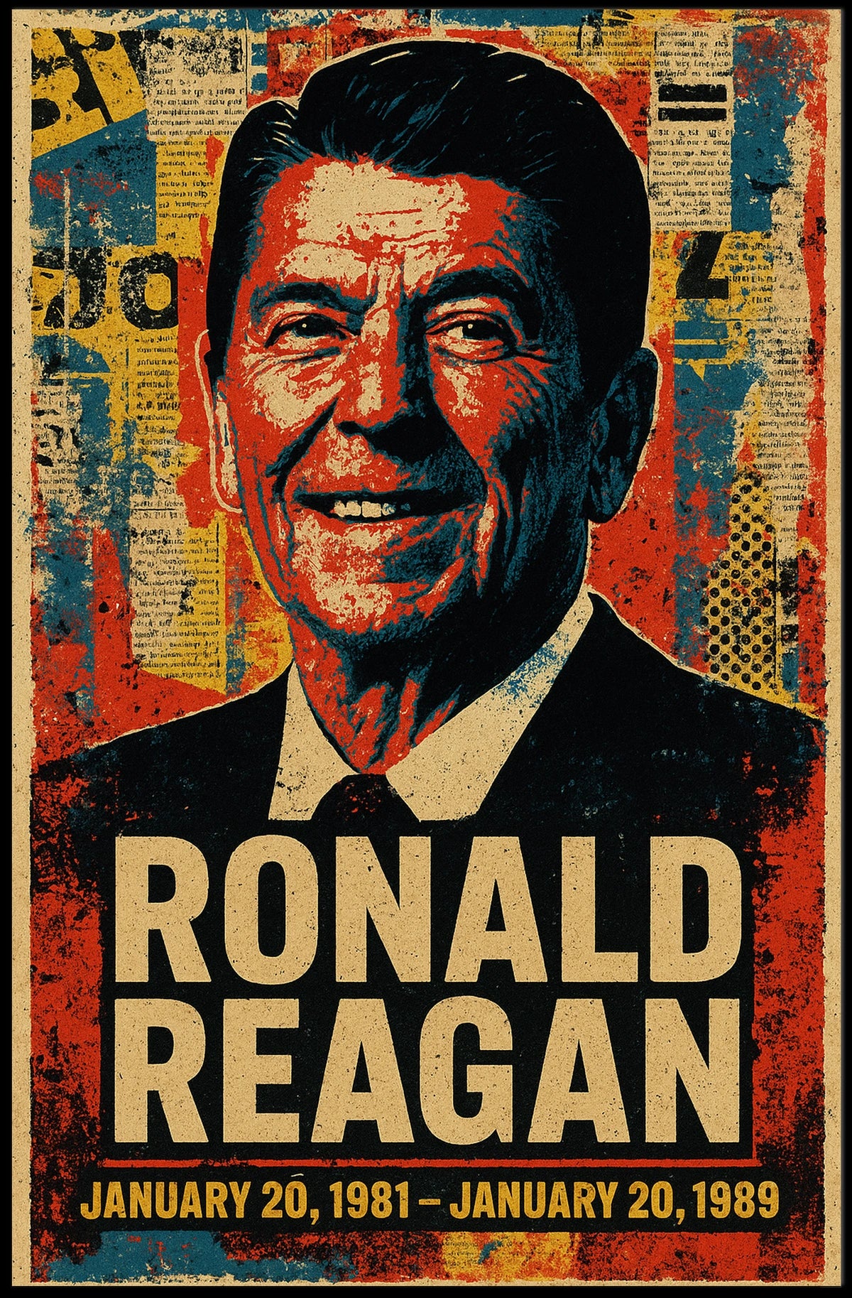 Ronald Reagan 40th President of the United States Street Art Mashup Poster