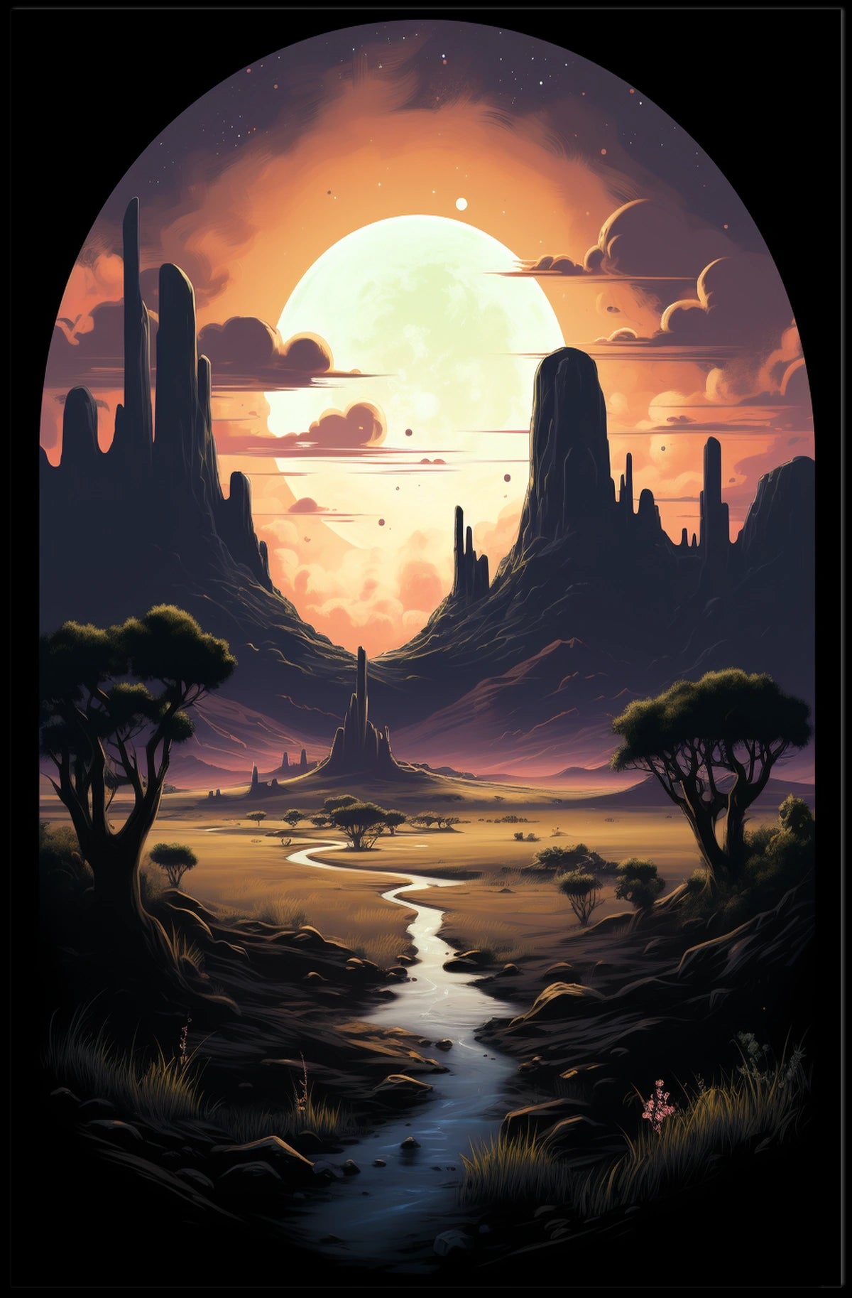 Moonlit Desert Landscape Poster