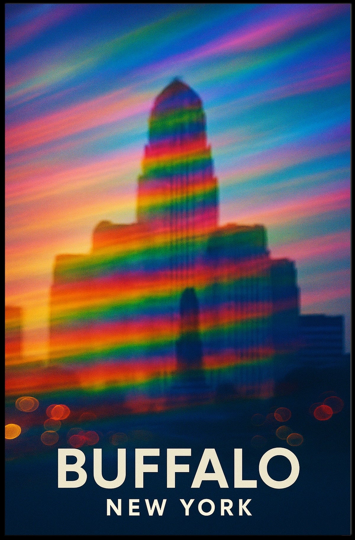 Buffalo Skyline Vibrant Digital Painting Souvenir Poster