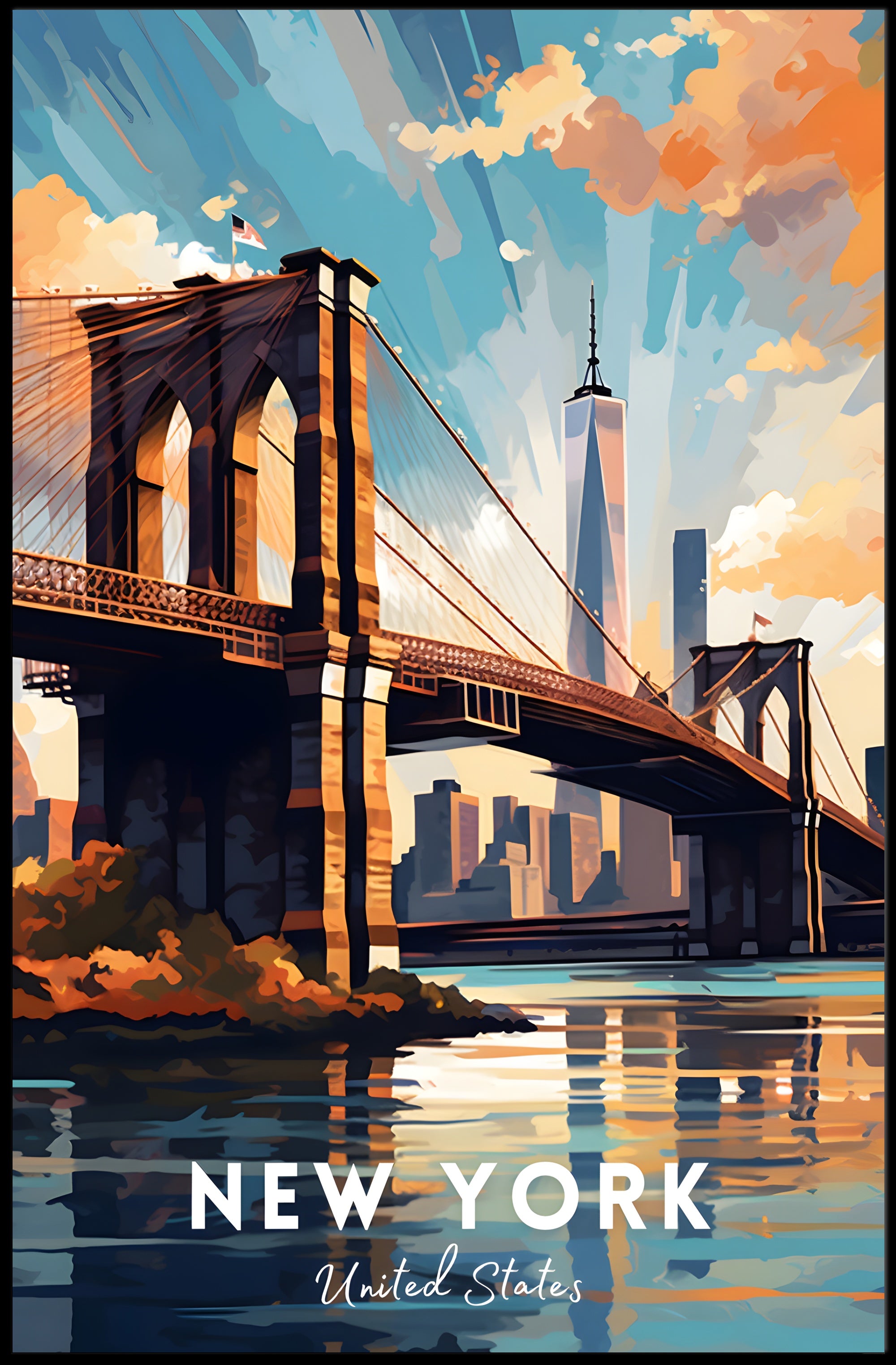 Brooklyn Bridge at Sunset Urban or Cityscape Poster