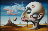 Surreal Human Head in Desert Landscape Art Poster