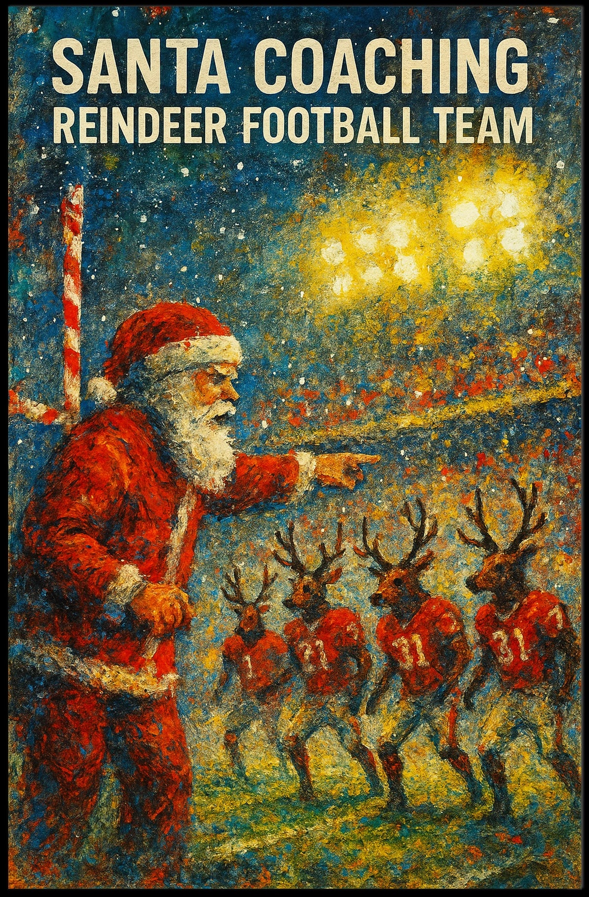 Santa's Reindeer Football Team Christmas Poster