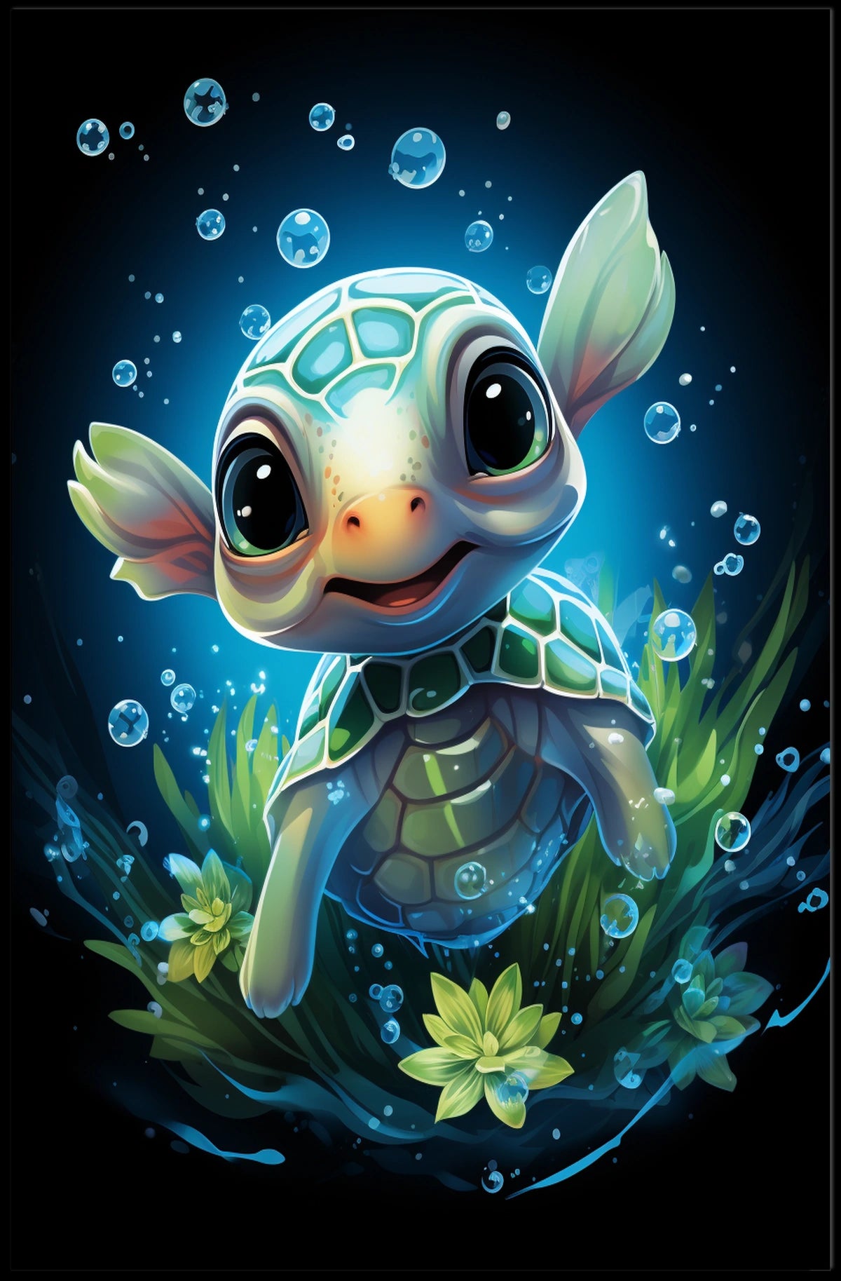 Whimsical Baby Turtle Underwater Fantasy Art Poster