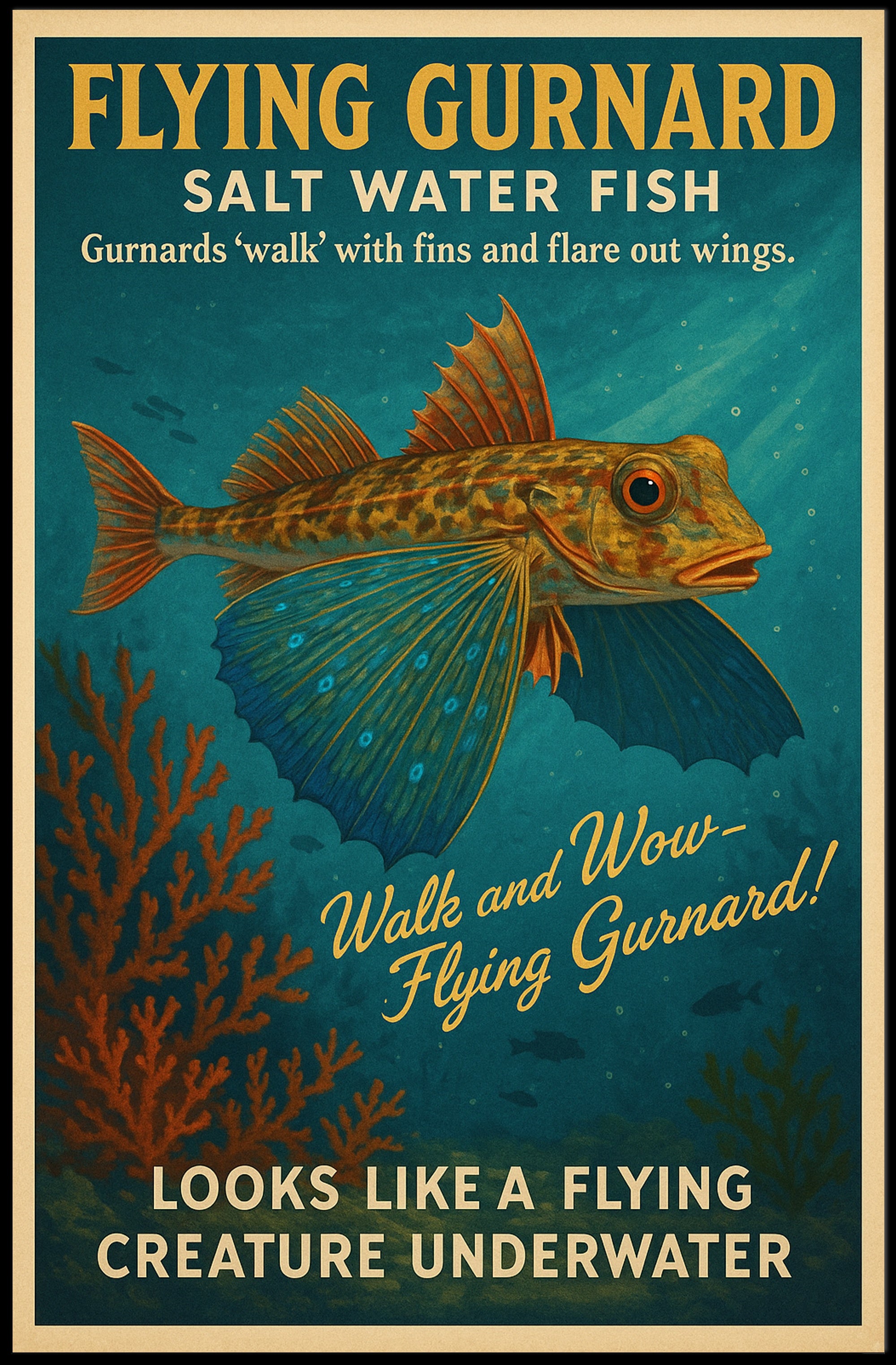 Flying Gurnard Salt Water Fish Poster PosterGoat