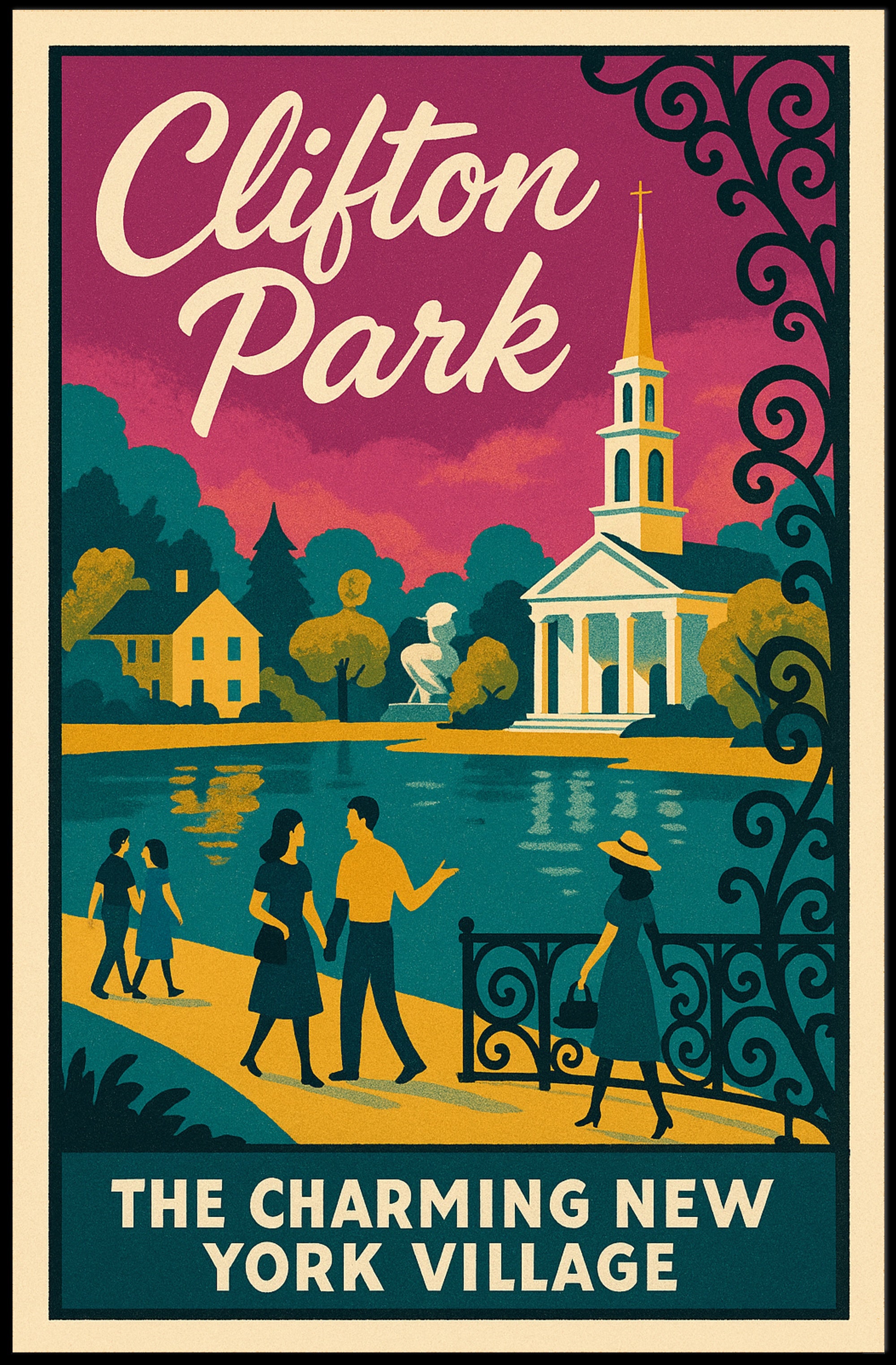 Clifton Park: Vintage Mid-Century New York Travel Poster