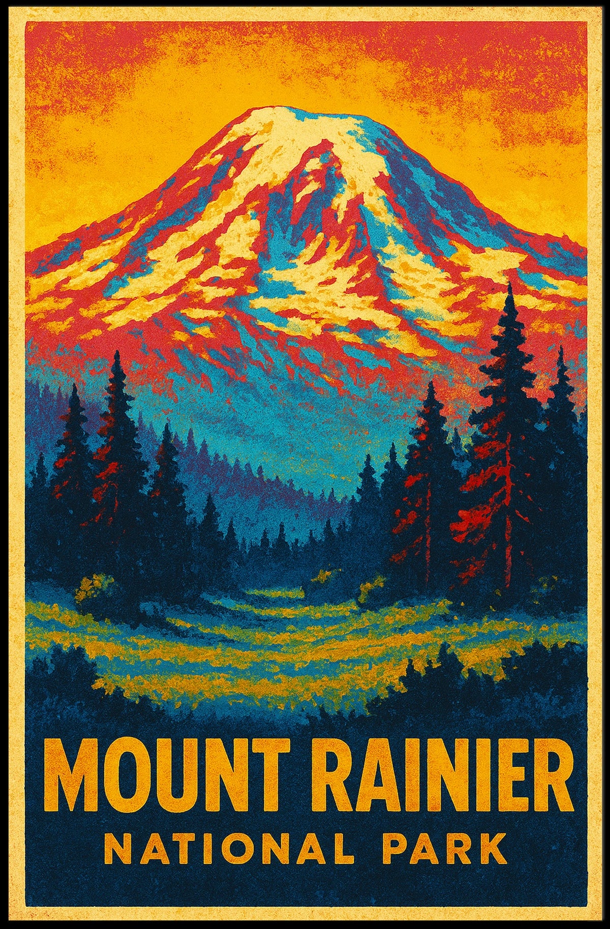 Mount Rainier Wanderer Vintage Travel Poster