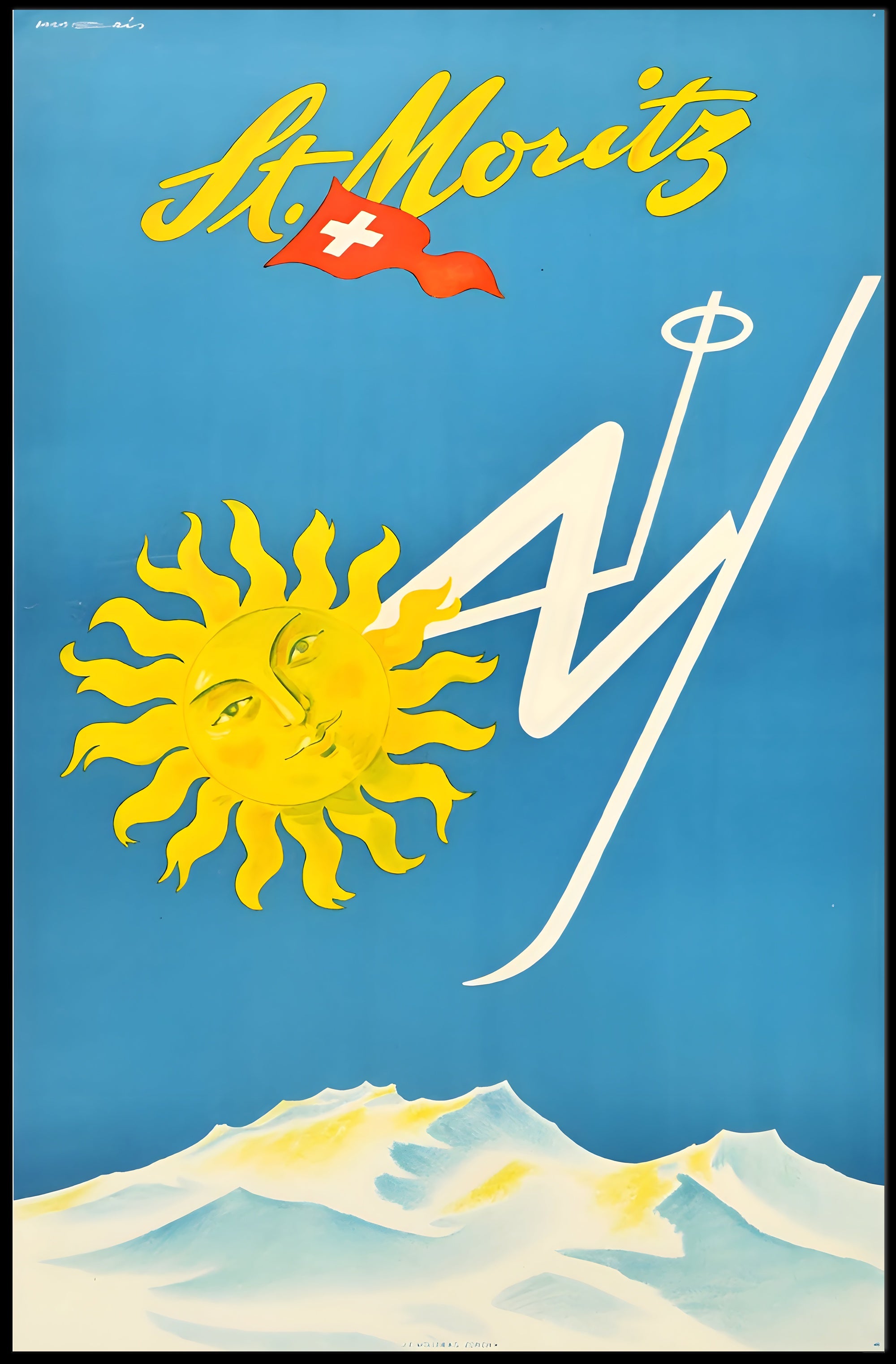 Vintage St. Moritz Travel Poster with Swiss Alps Scenery PosterGoat