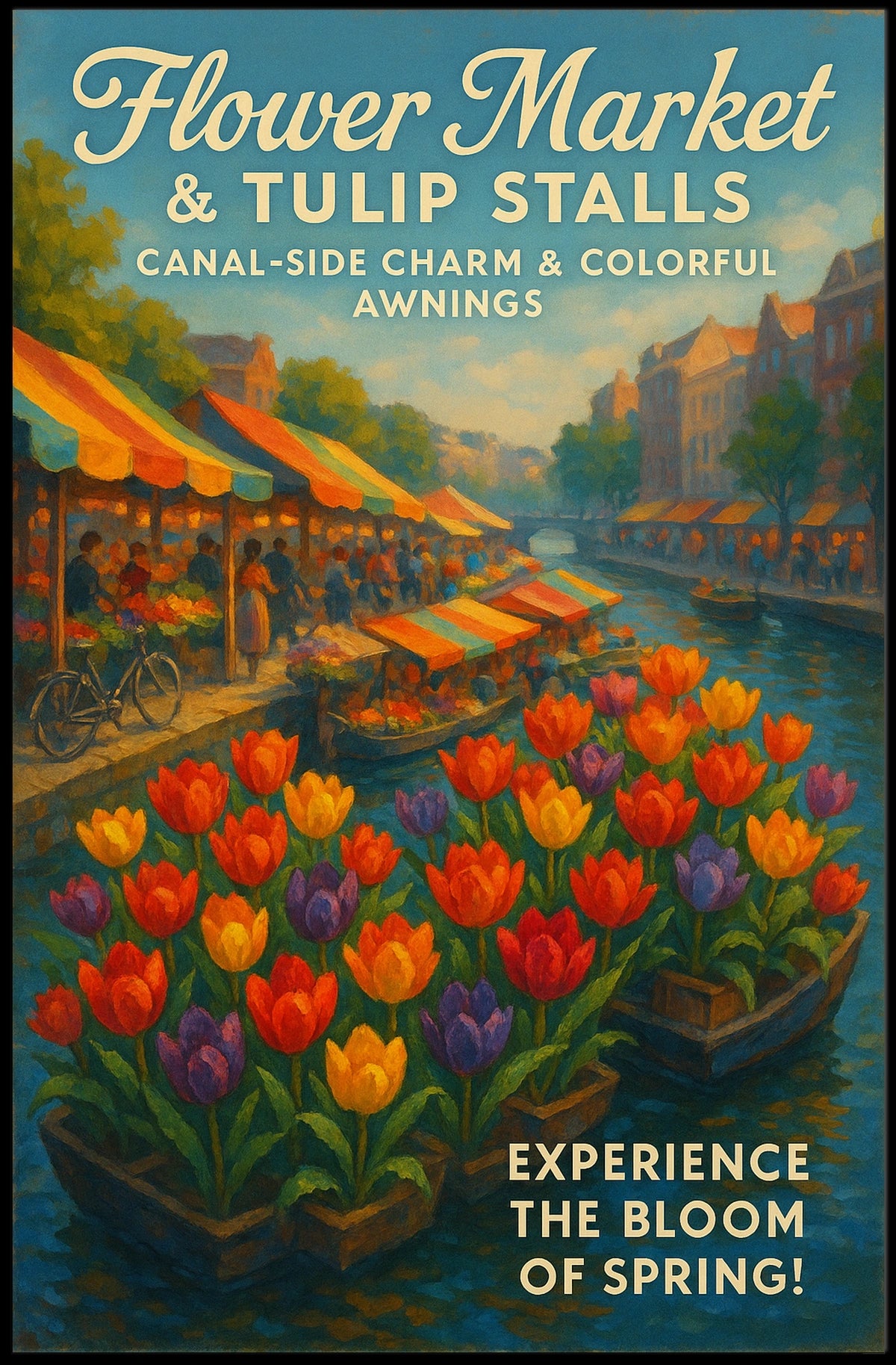 Tulip Market Canal Poster Vibrant Spring Home Decor Lovers