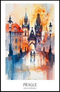 Prague Dreamscape Watercolor Urban or Cityscape Poster PosterGoat