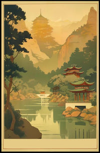 Serene Mountain Temple Poster