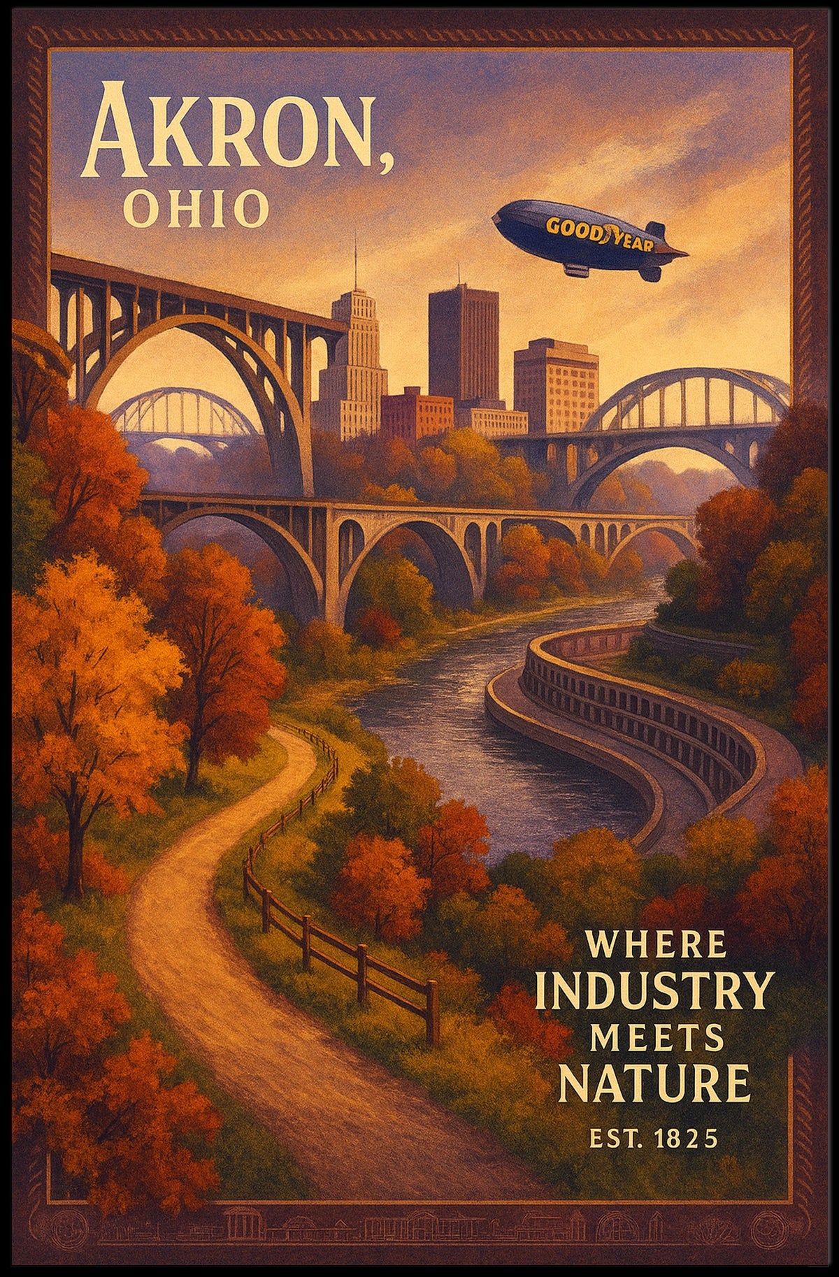Akron, Ohio Where Industry Meets Nature Poster