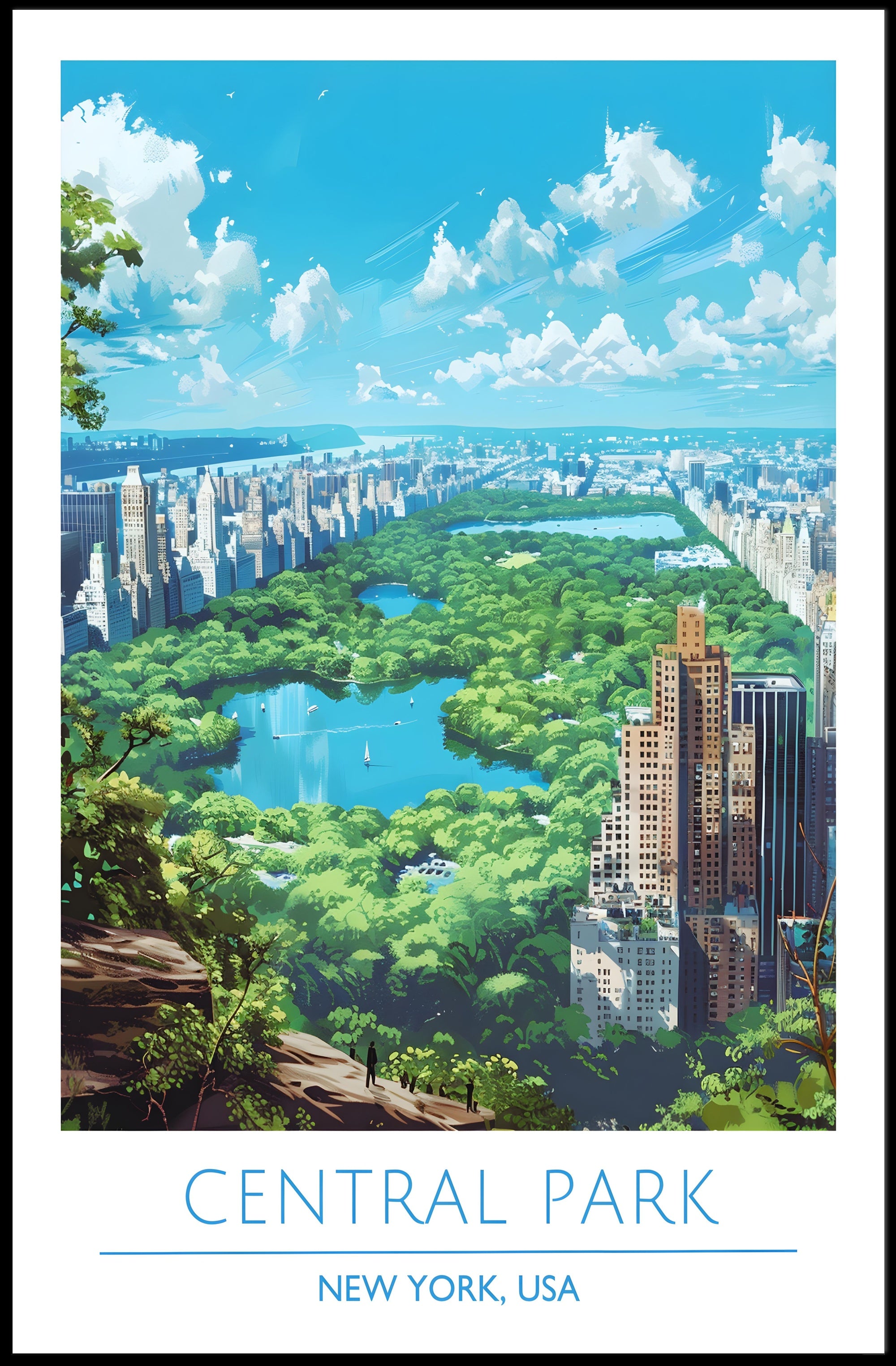 Central Park Serenity with Manhattan Skyline Urban or Cityscape Poster