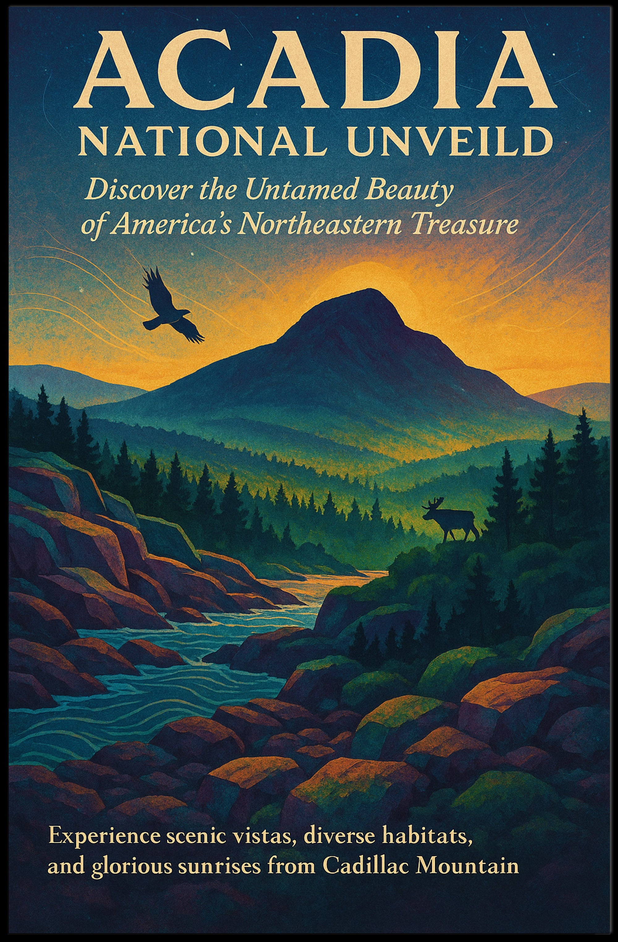 Acadia National Park Adventure Vintage National Park Poster