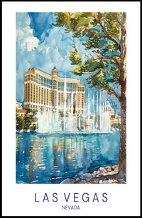 Vibrant Bellagio Watercolor Art: Las Vegas Travel Poster PosterGoat