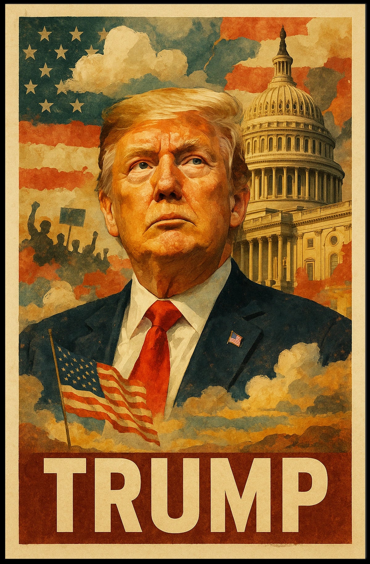 Donald Trump 45th President of the United States Layered Digital Collage Poster