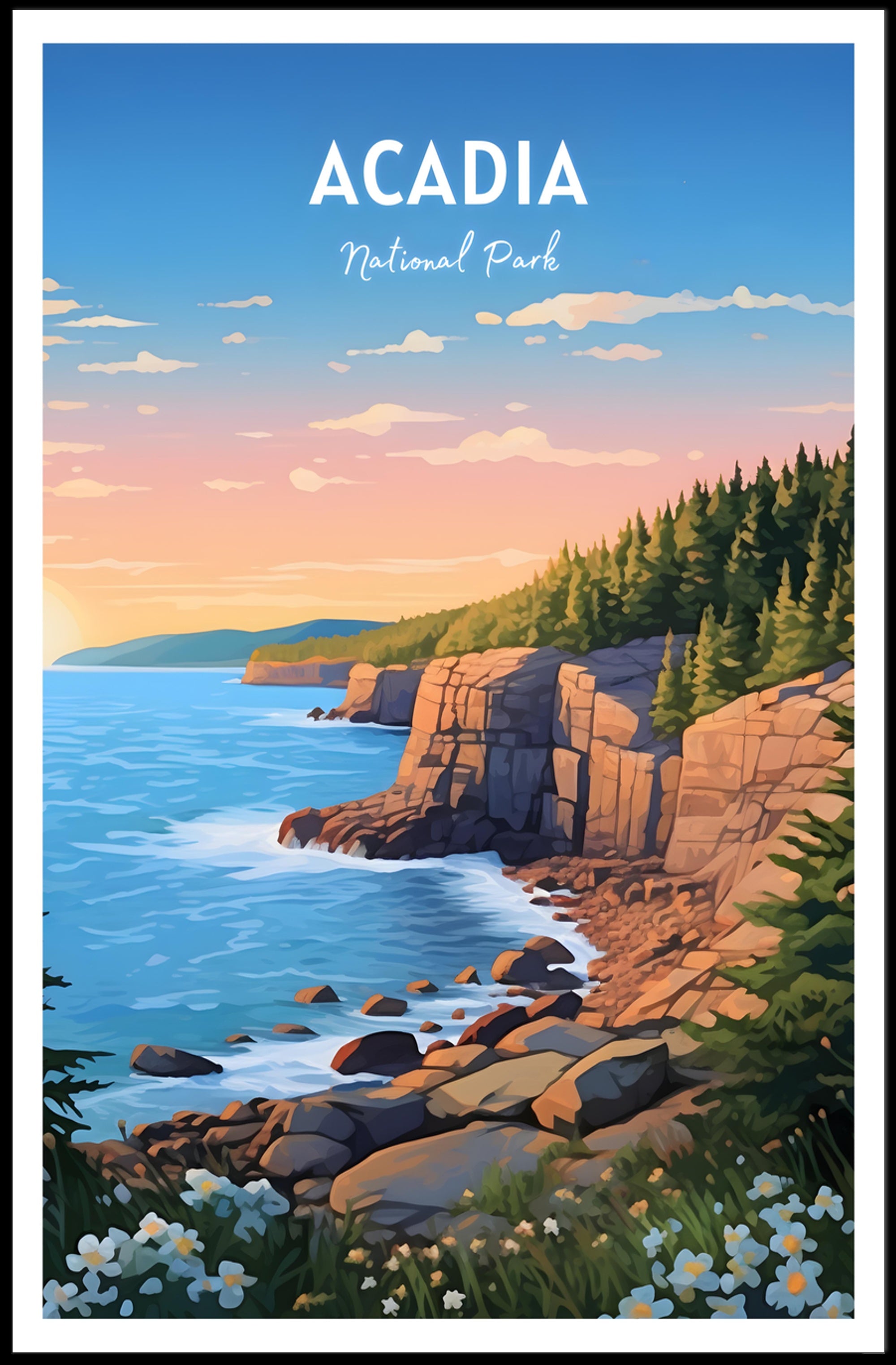 Acadia National Park Travel Poster Vintage Scenic Print