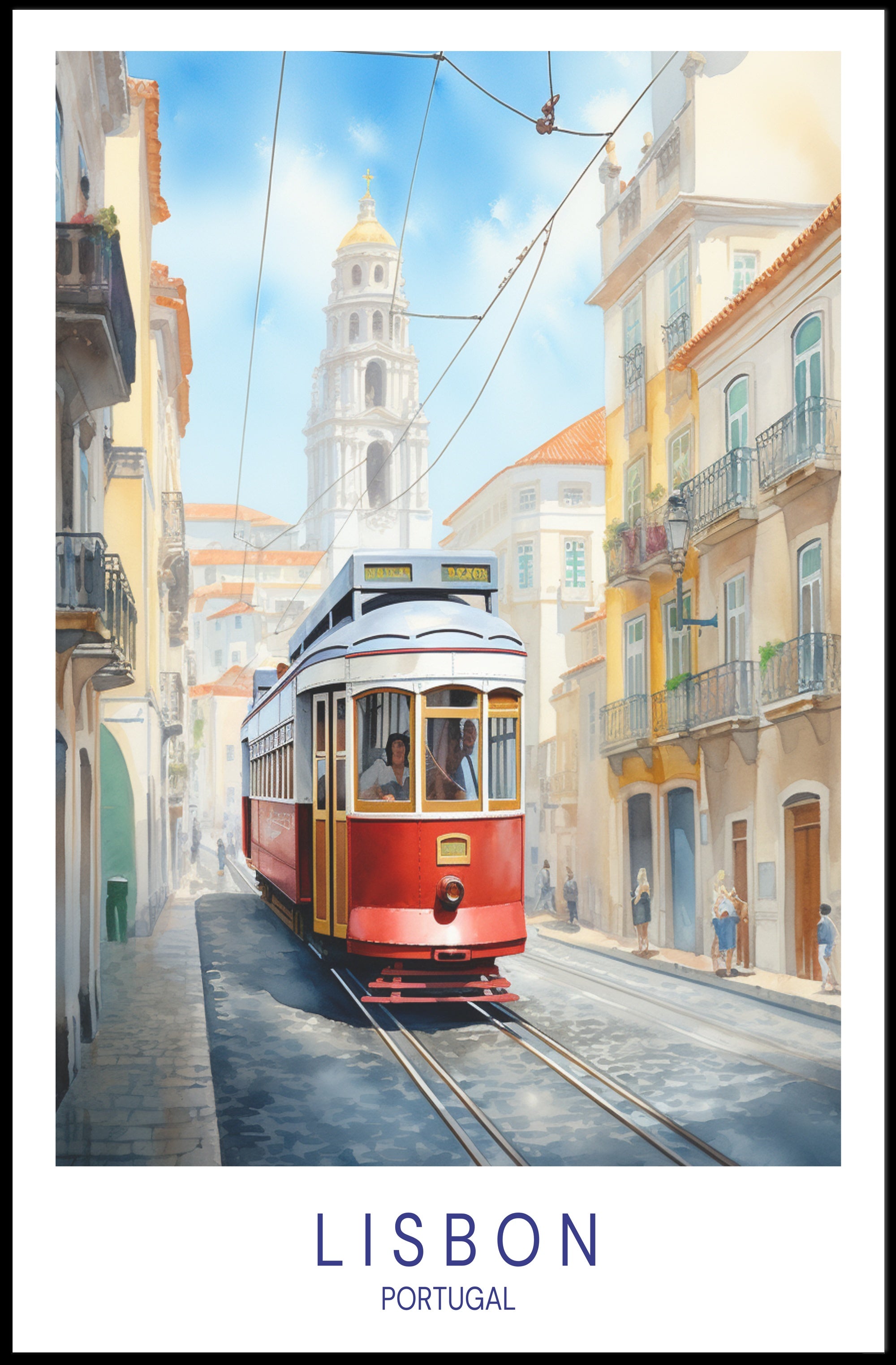 Lisbon Tram Vibrant Cityscape Travel Poster PosterGoat