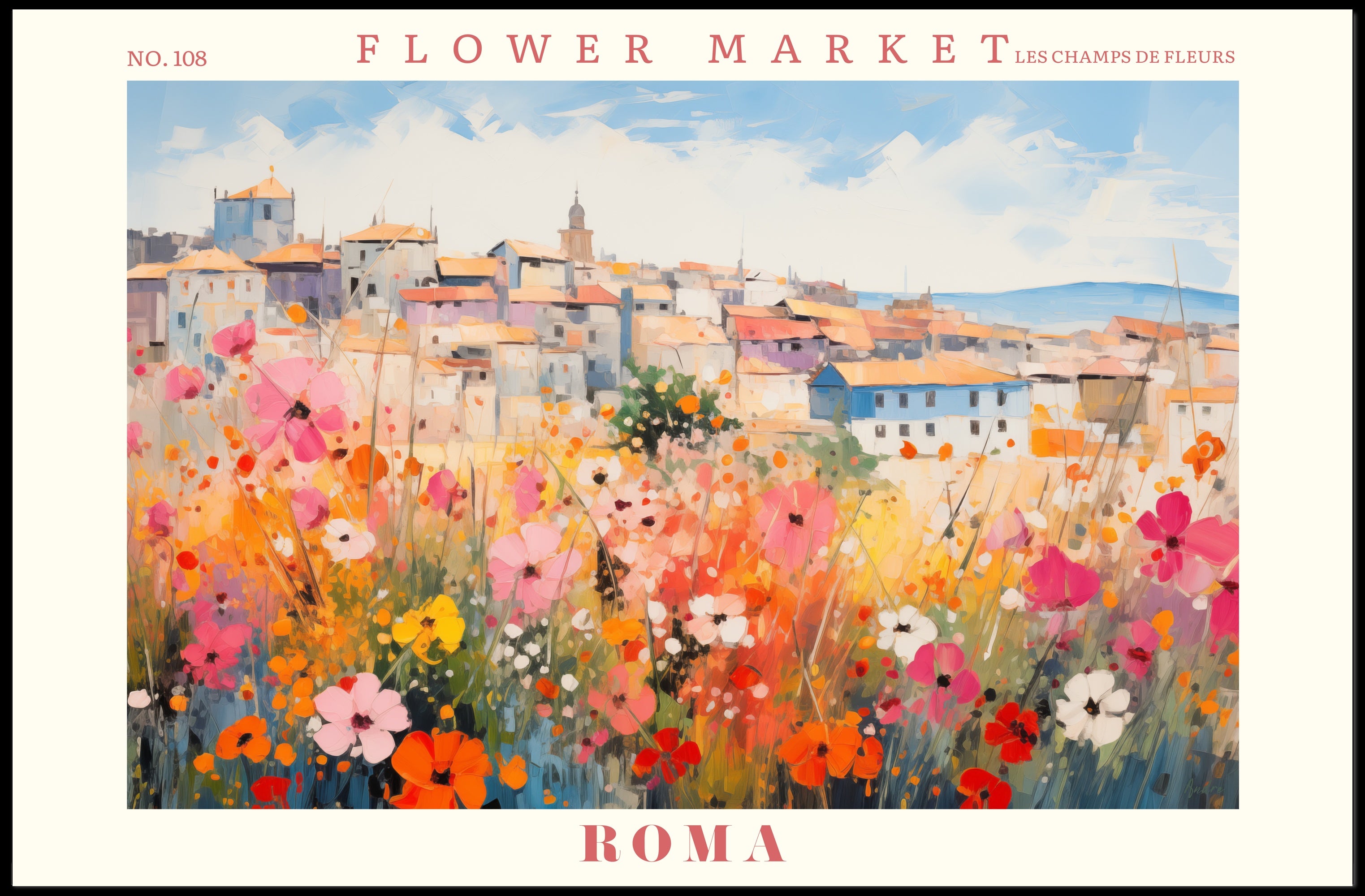 Vibrant Flower Market in Italy Travel Poster