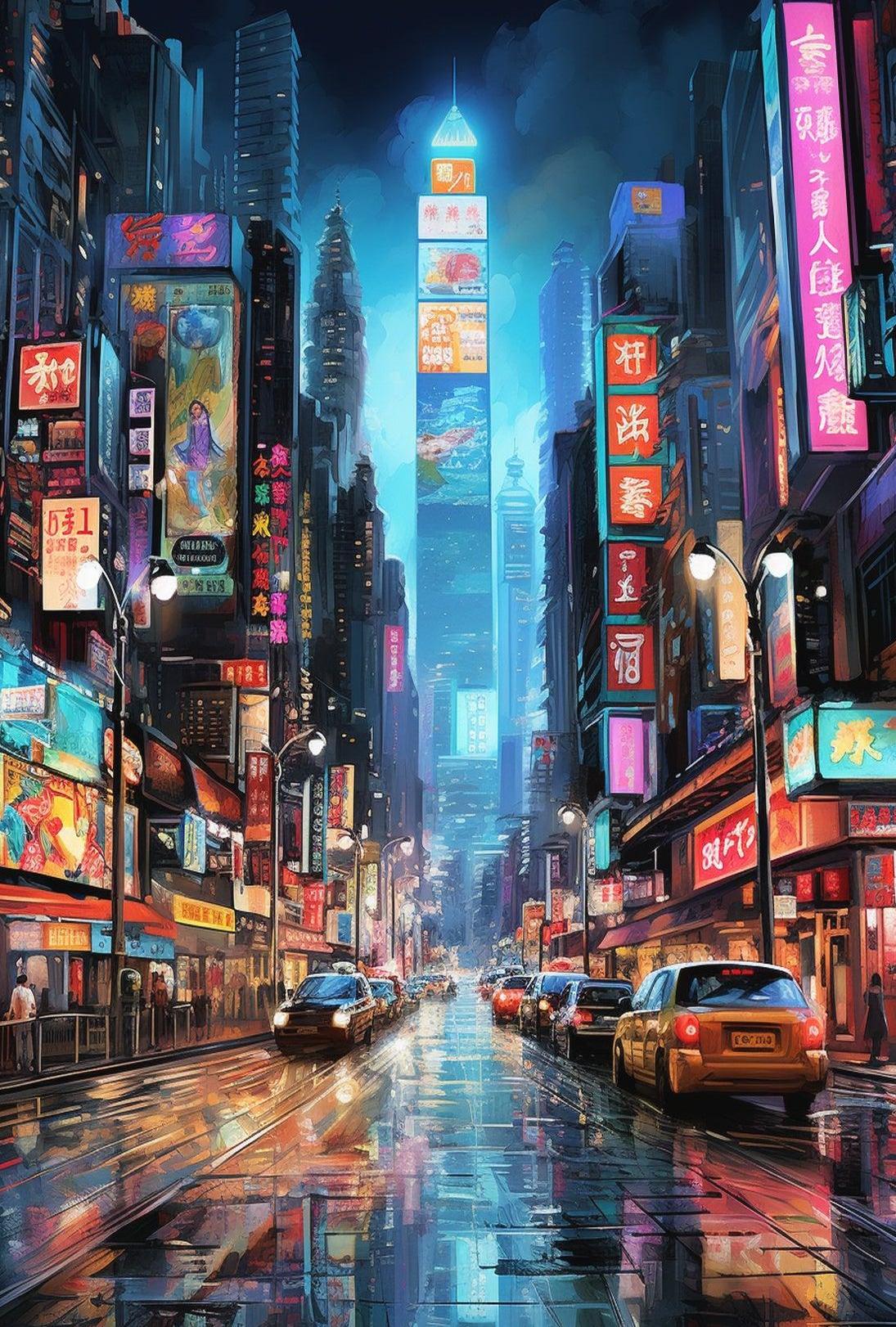 Futuristic Cyberpunk Asian Metropolis Sci-Fi Poster