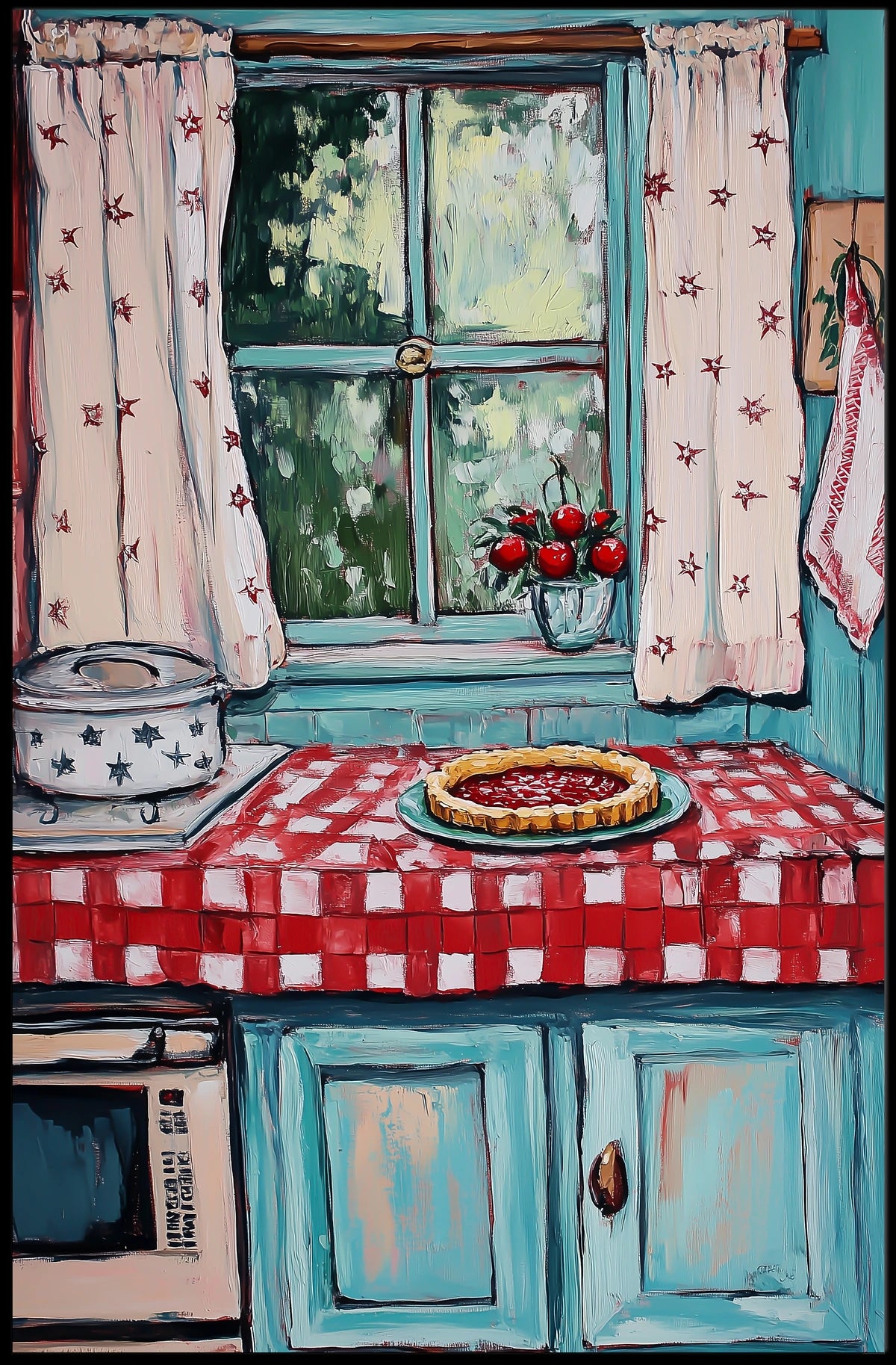 Grandmas Kitchen Scene With Cherry Pie Artwork Poster