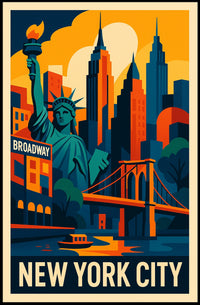New York City Landmarks Vibrant Poster Modern Wall Art