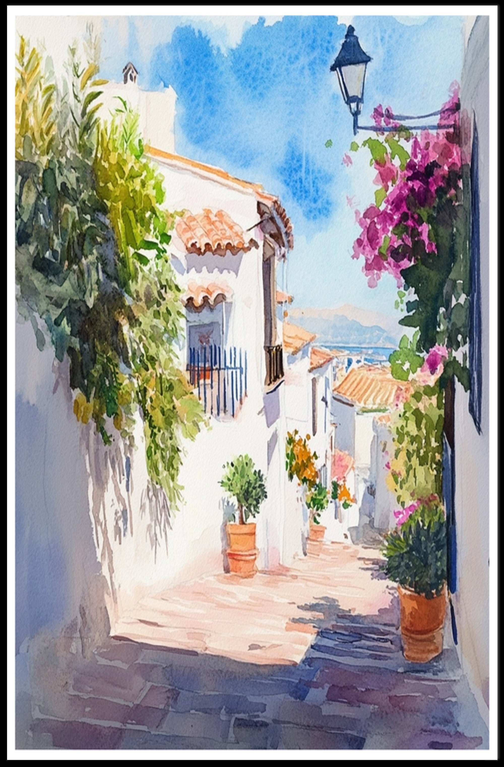 Sunlit Mediterranean Alley Poster PosterGoat