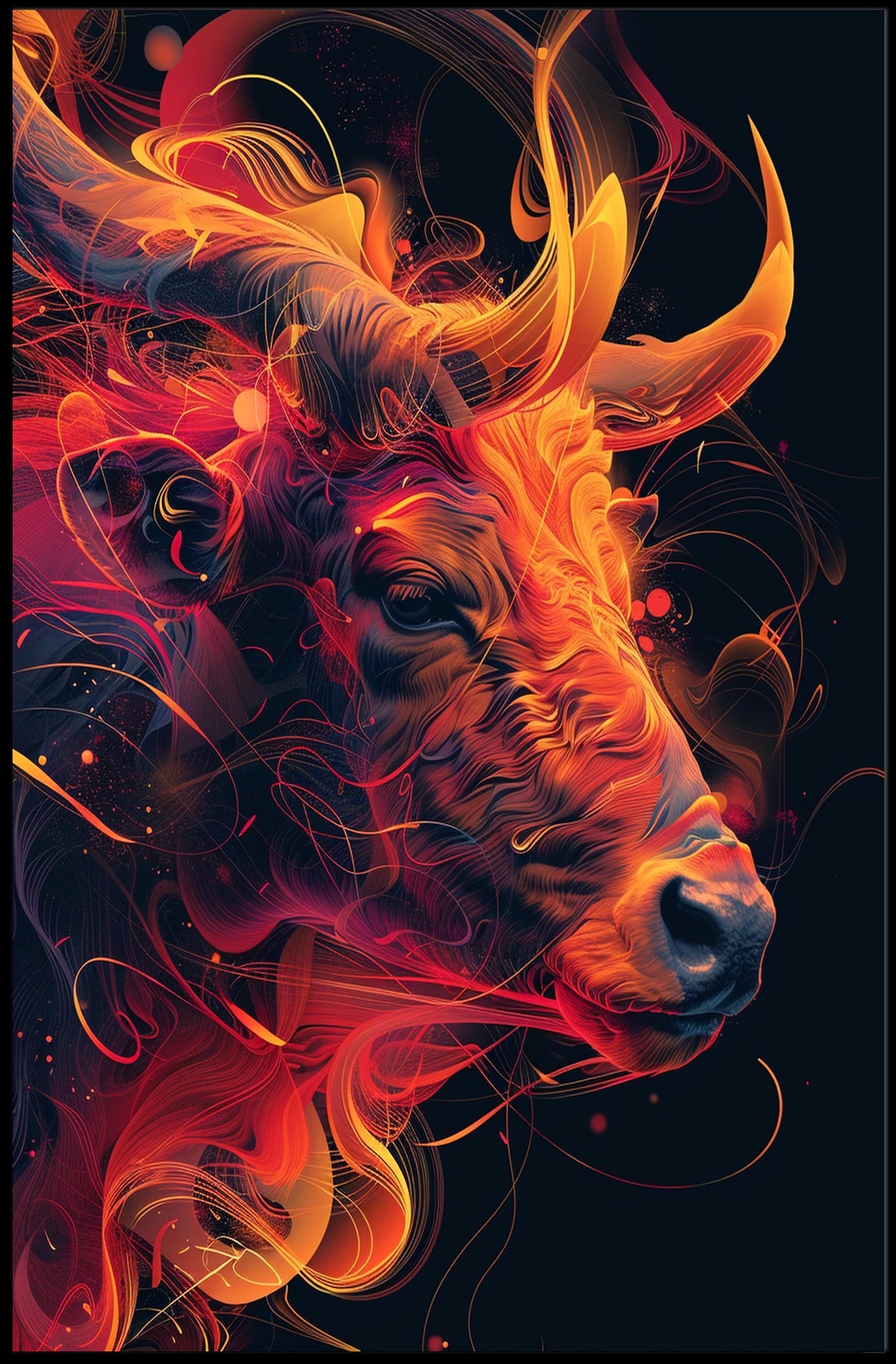 Fiery Bull Abstraction Abstract Poster
