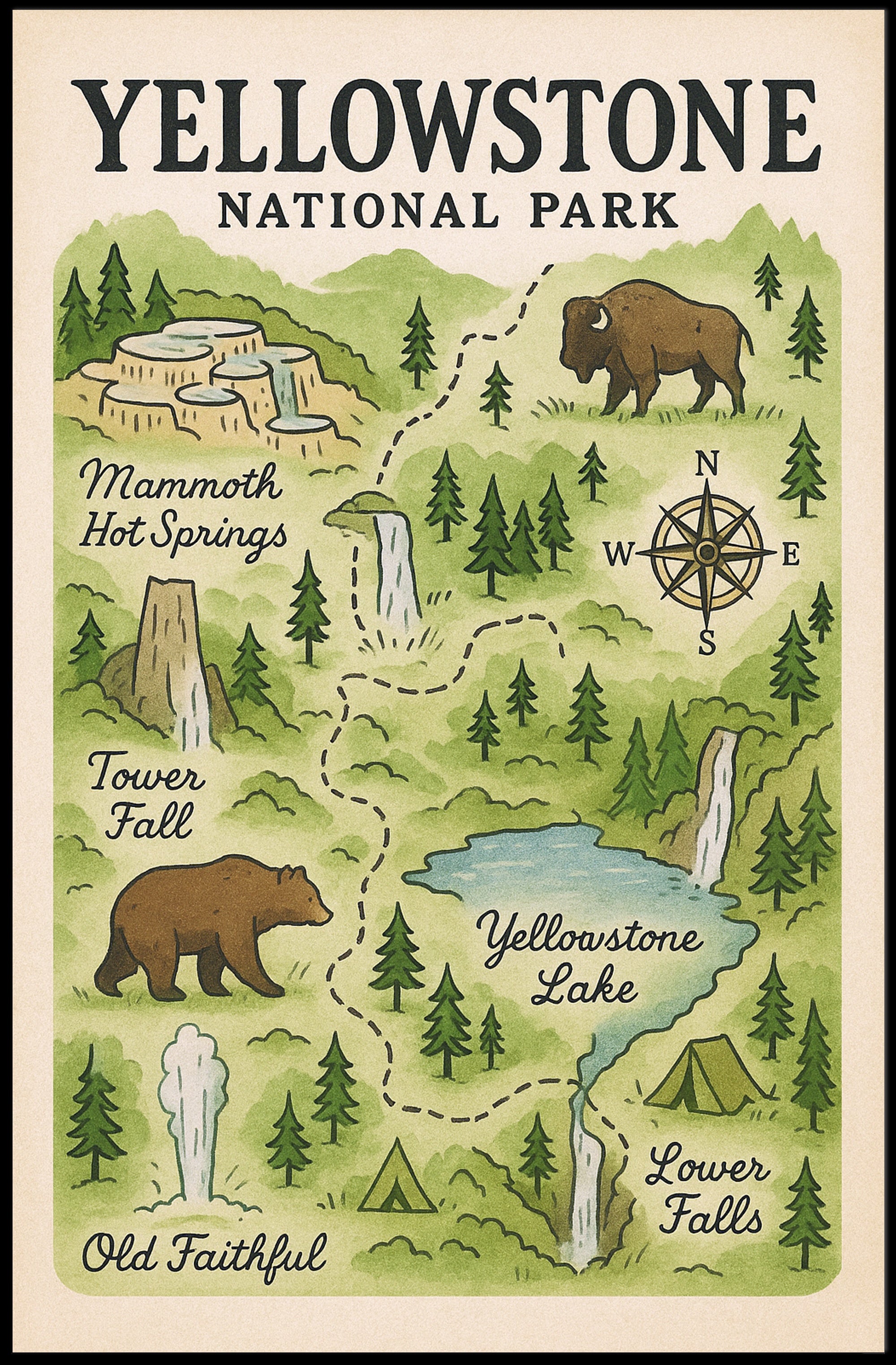 Yellowstone National Park Map Poster PosterGoat