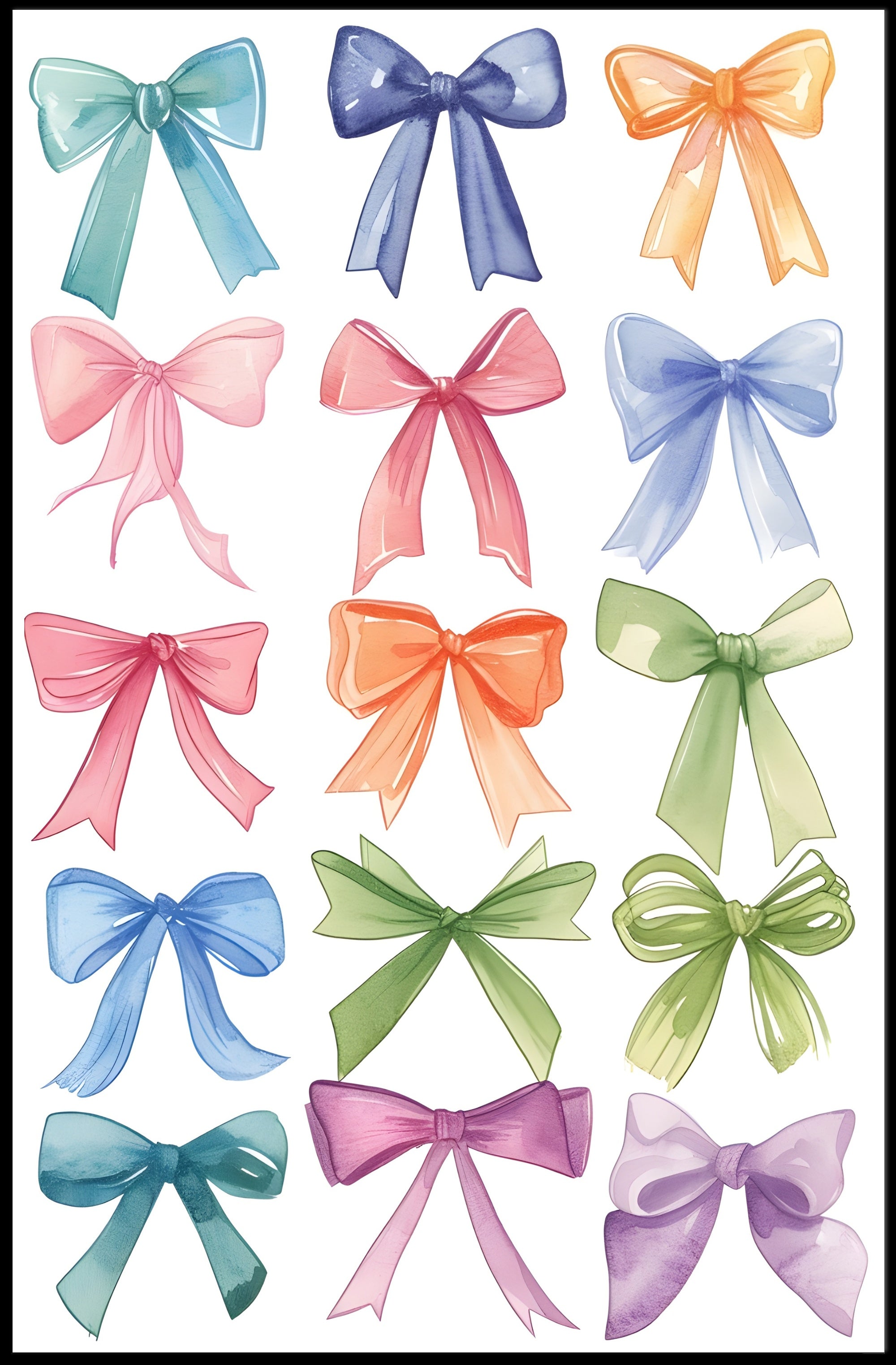 Watercolor Bow Collection Art Poster PosterGoat