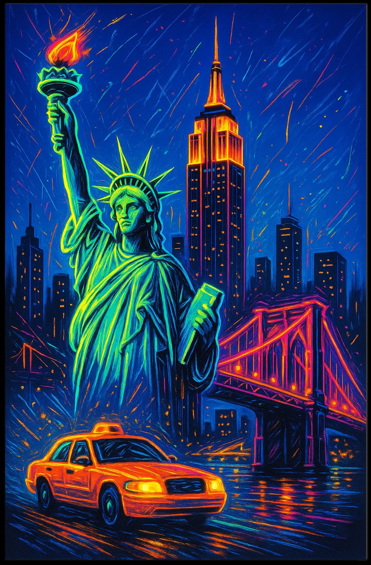 New York City Neon Cityscape Poster Modern Wall Art
