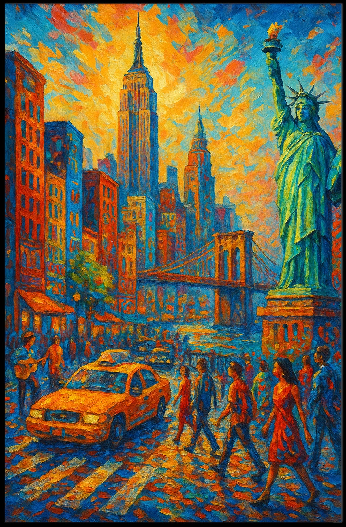 New York Cityscape Art Print Vibrant Impressionist For Home