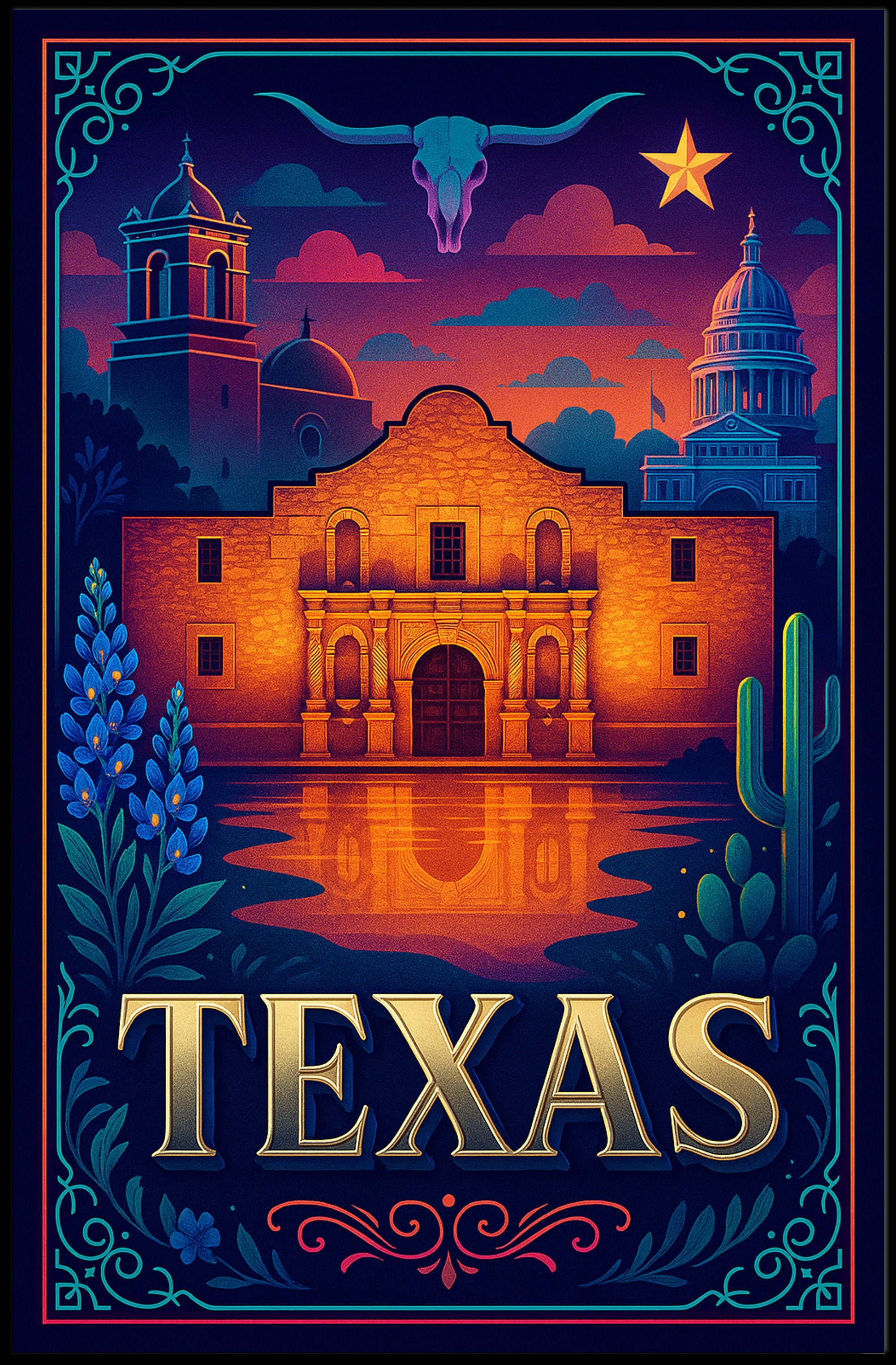 Texas Heritage Poster Vintage Travel Wall Art
