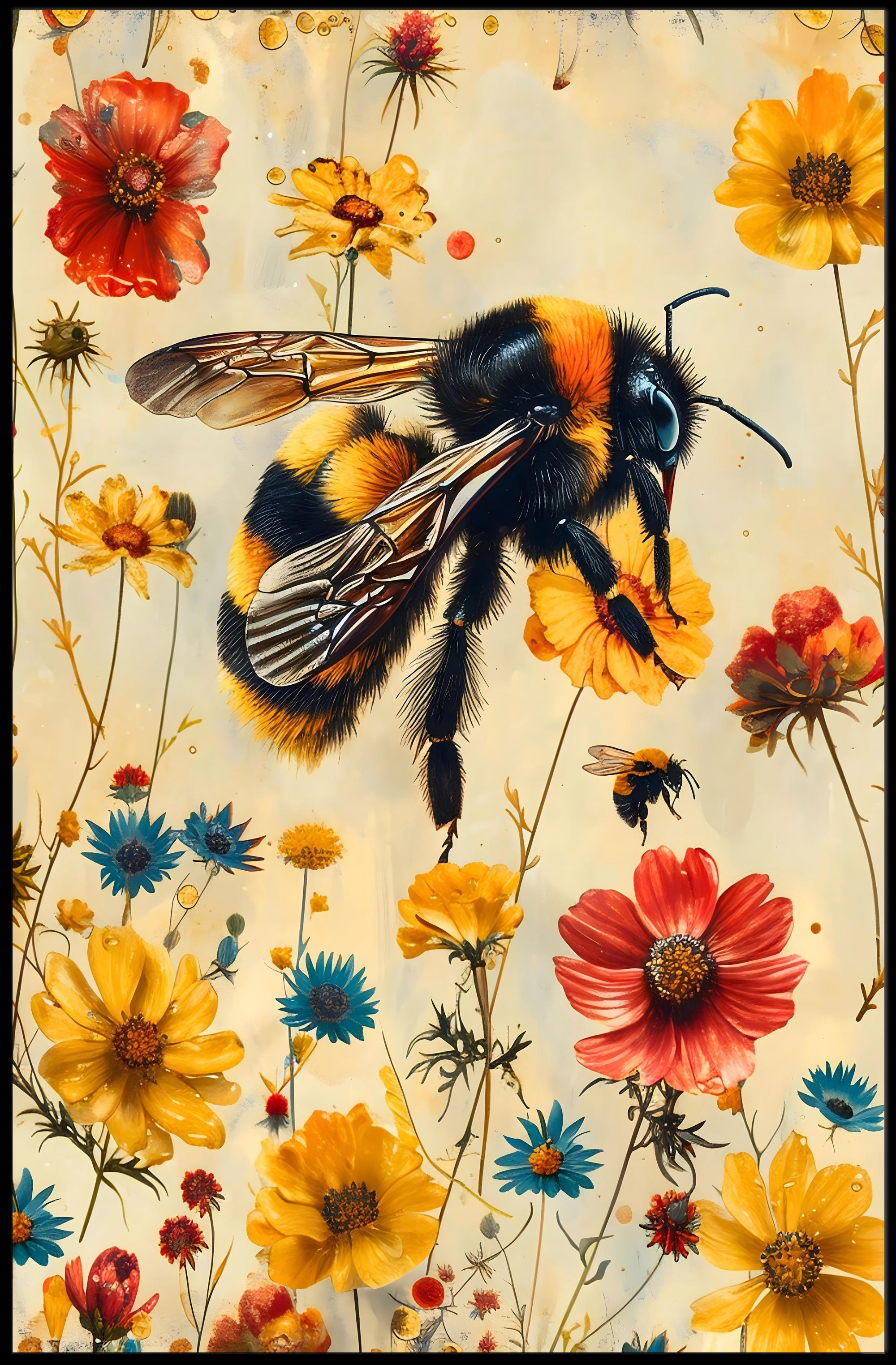 Vibrant Bee Meadow Art Print: Animal Poster