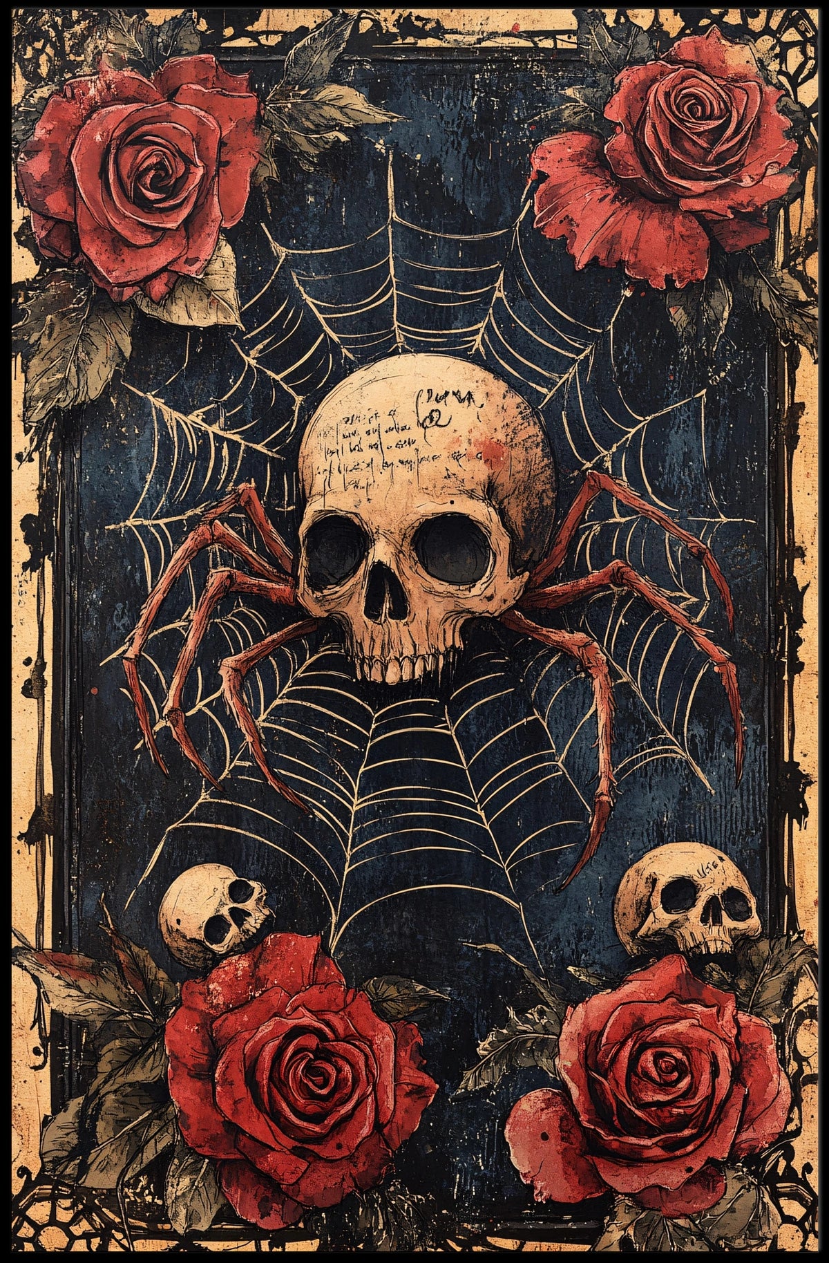 Skull with Spider Legs Gothic Abstract, Artistic Poster